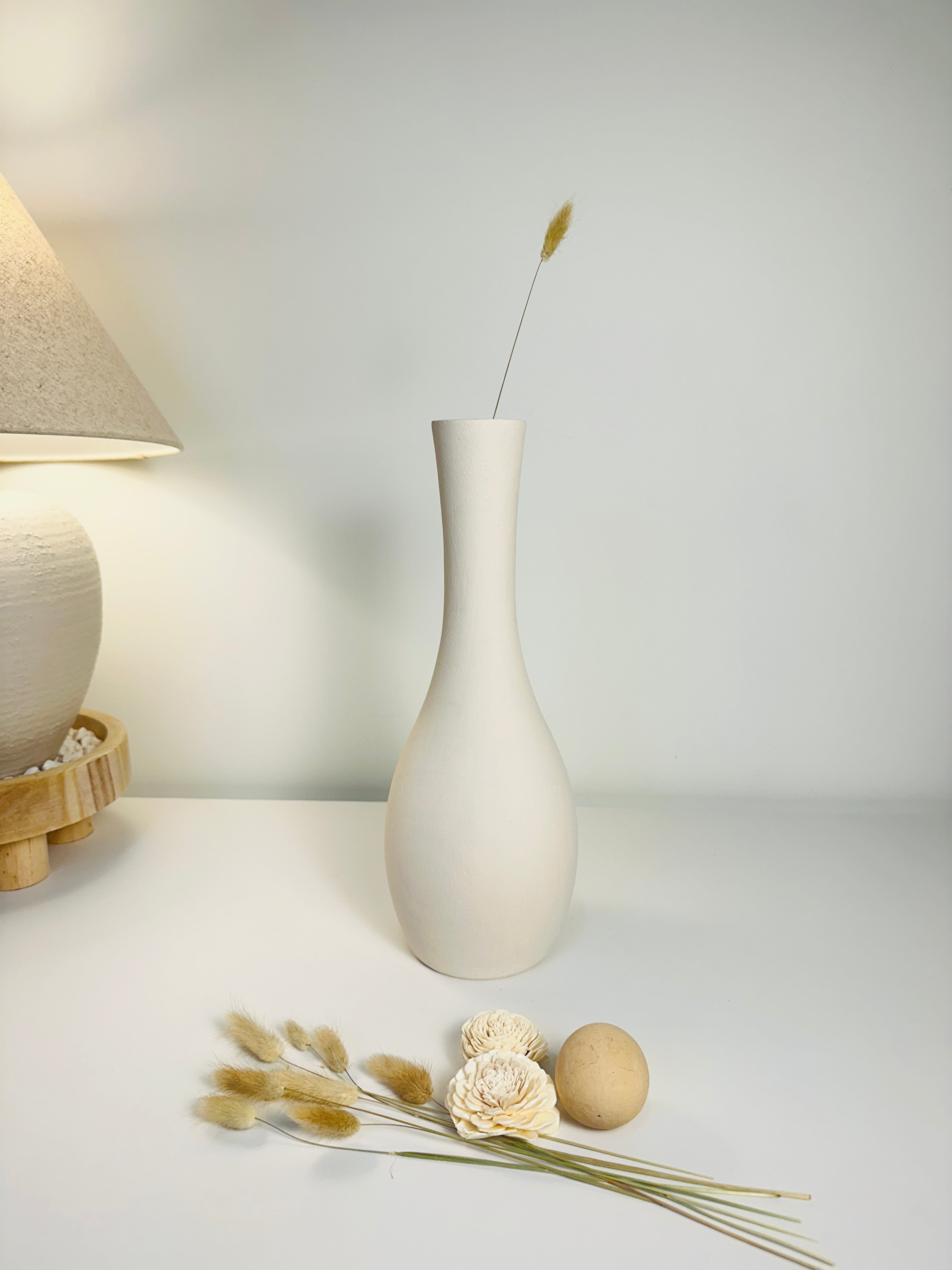 Elegant Paulownia Wood Vase - White