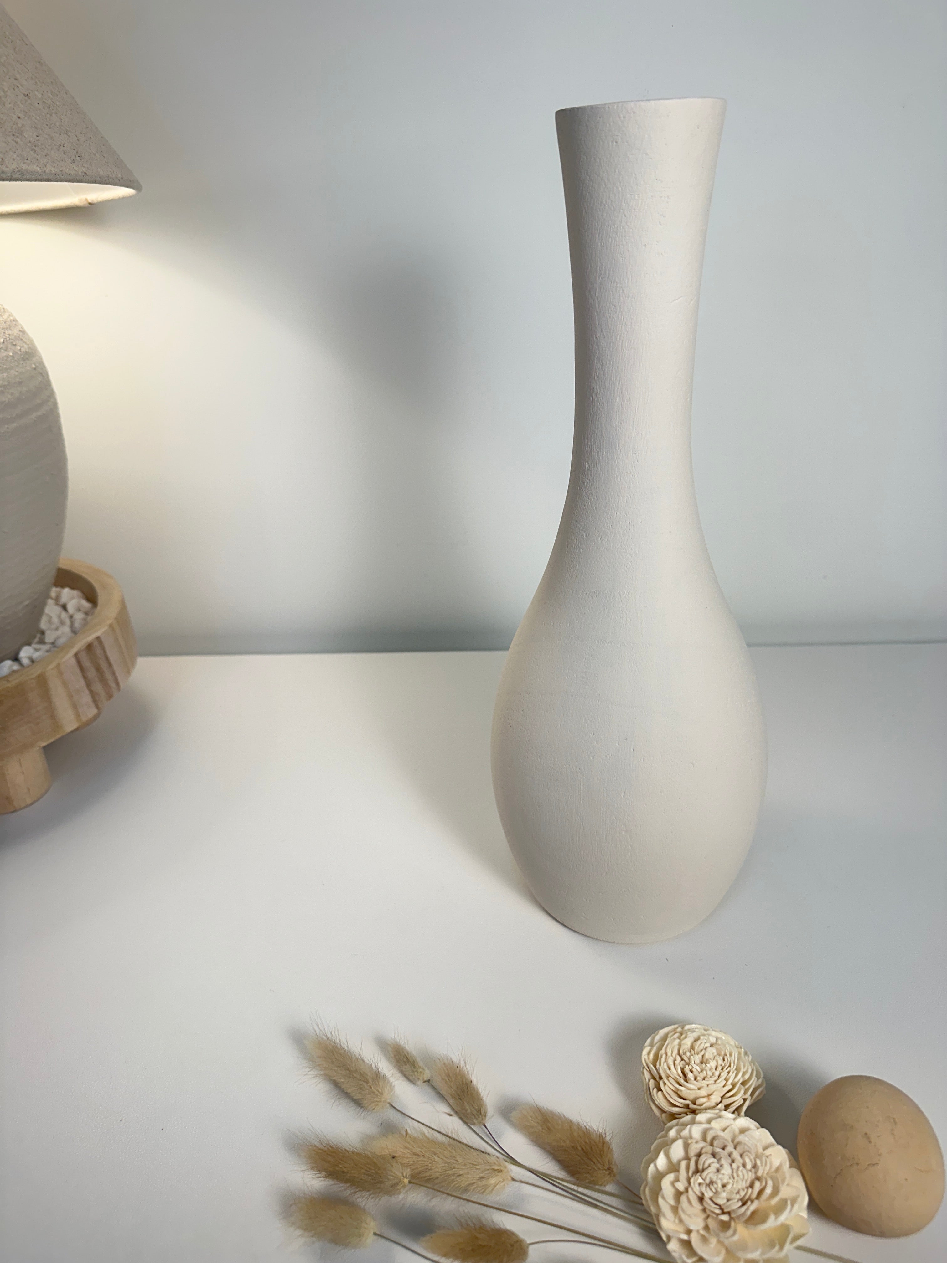 Elegant Paulownia Wood Vase - White