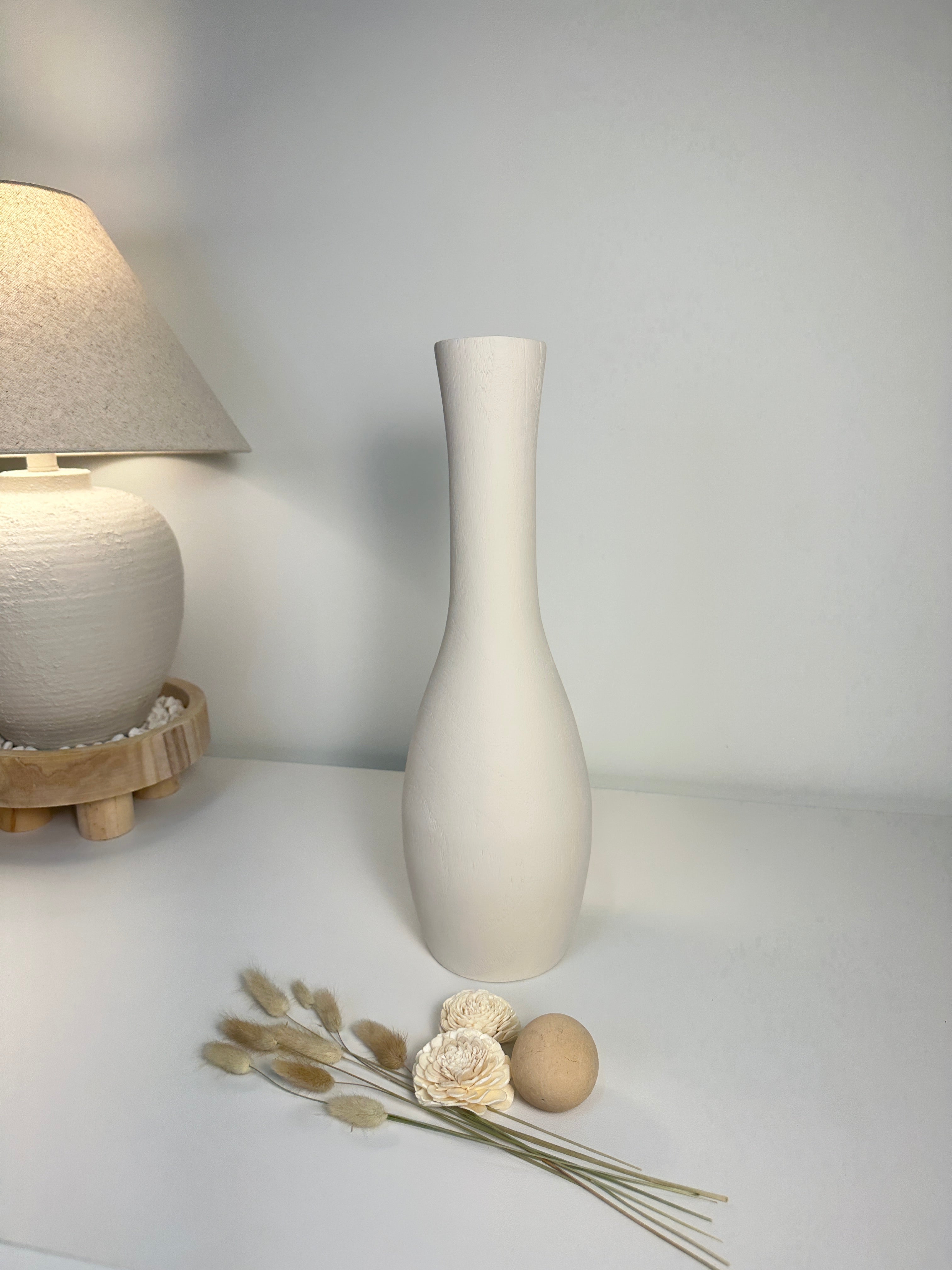 Elegant Paulownia Wood Vase - White