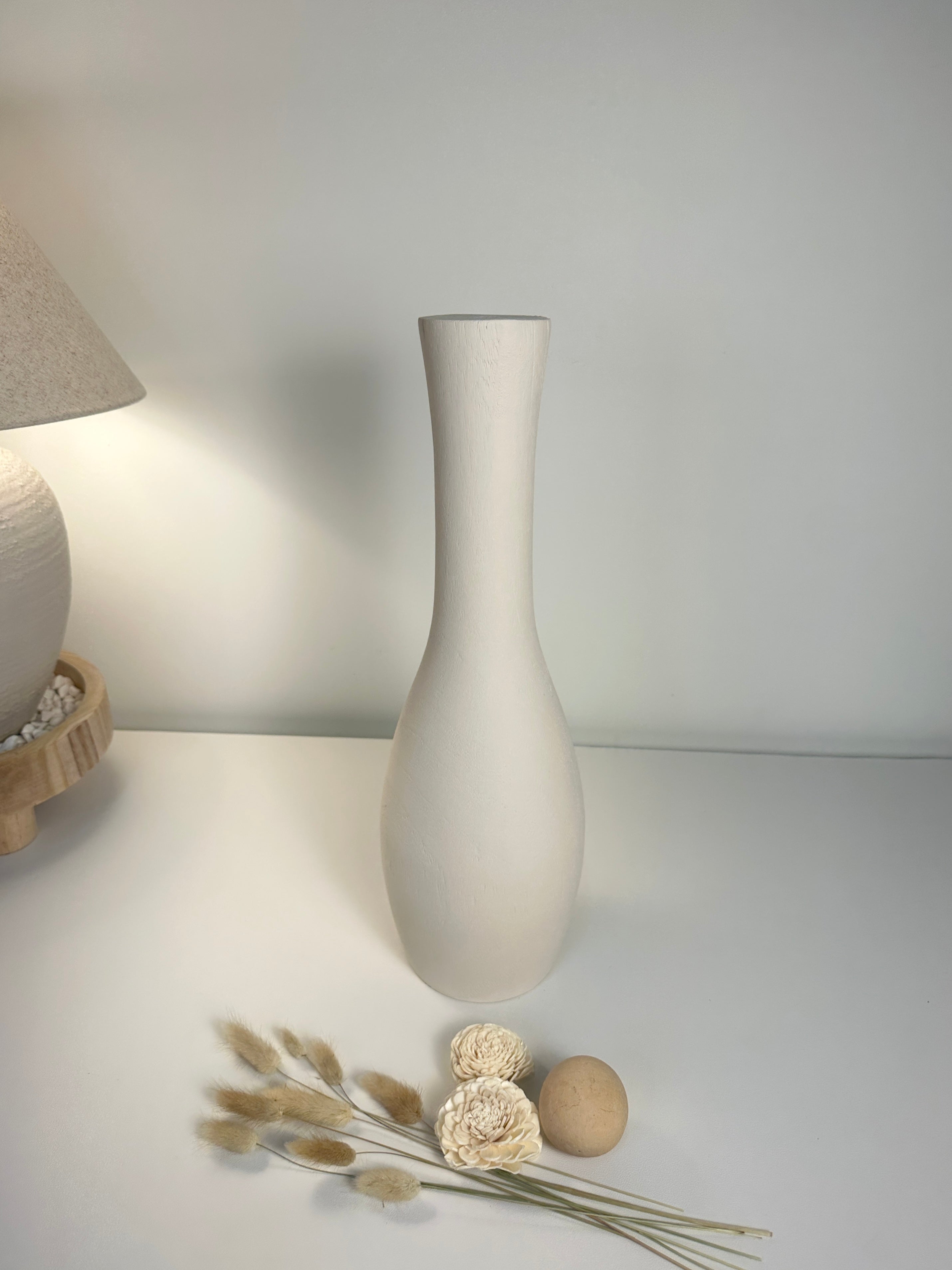 Elegant Paulownia Wood Vase - White