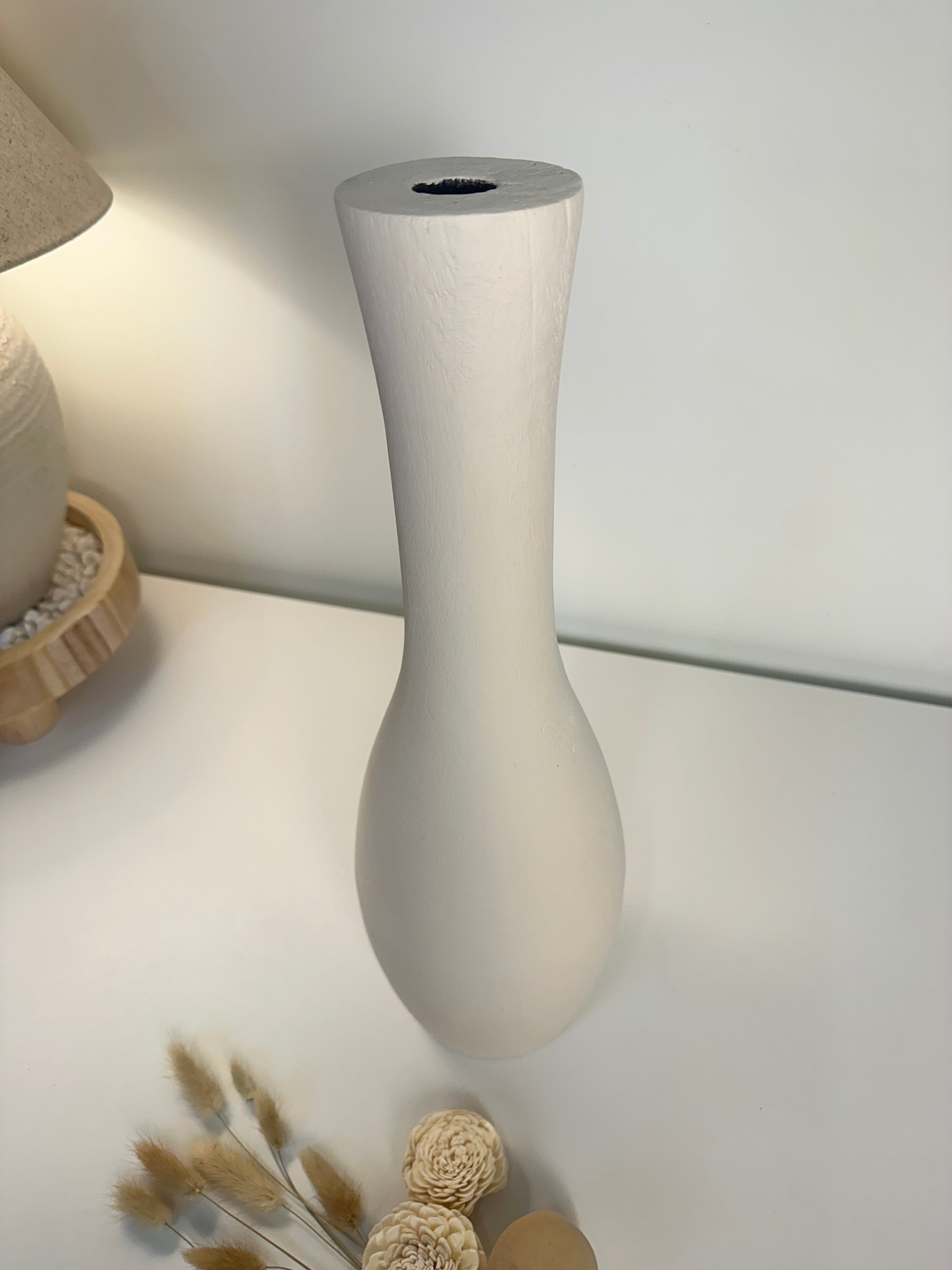 Elegant Paulownia Wood Vase - White
