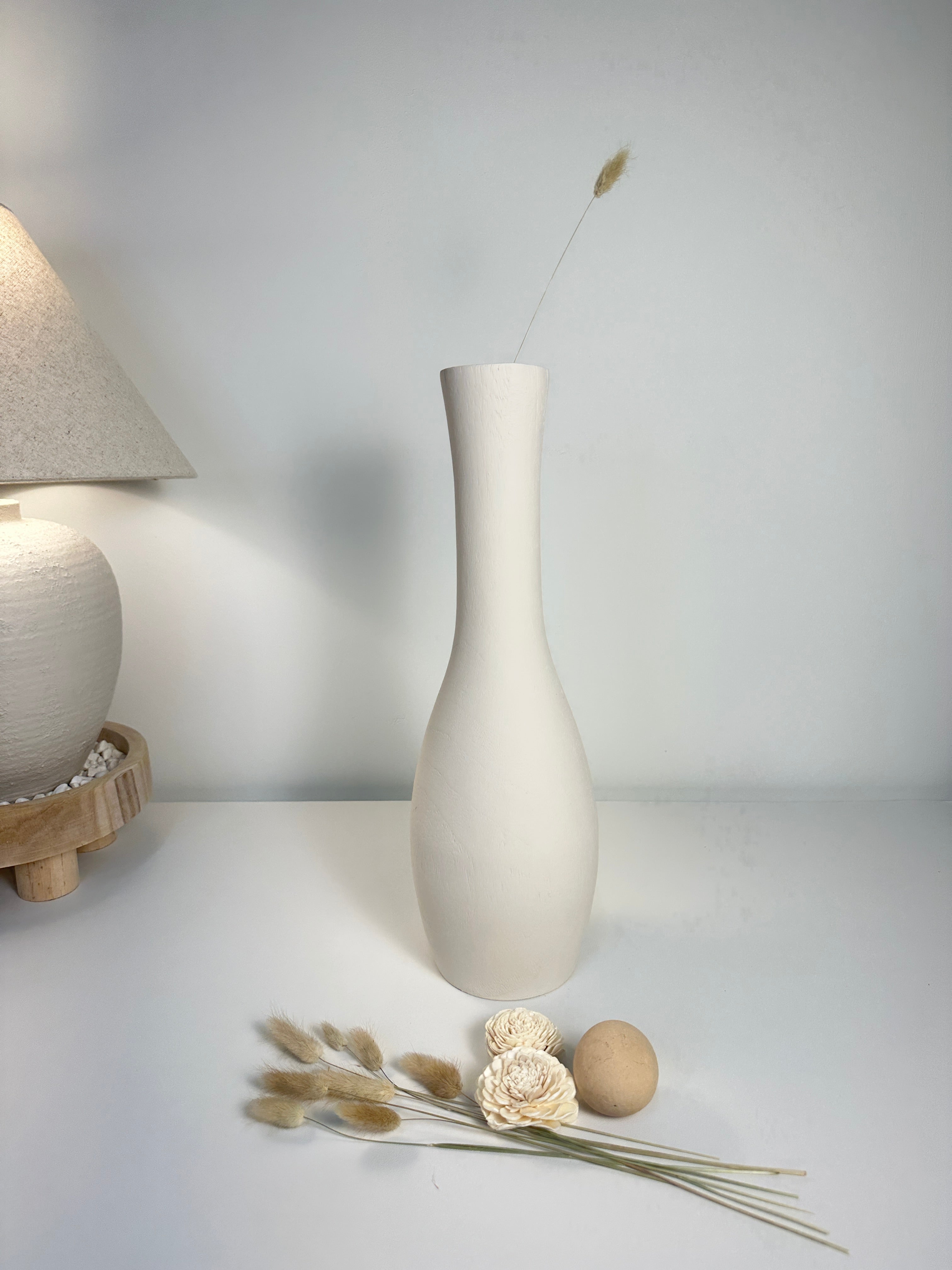 Elegant Paulownia Wood Vase - White