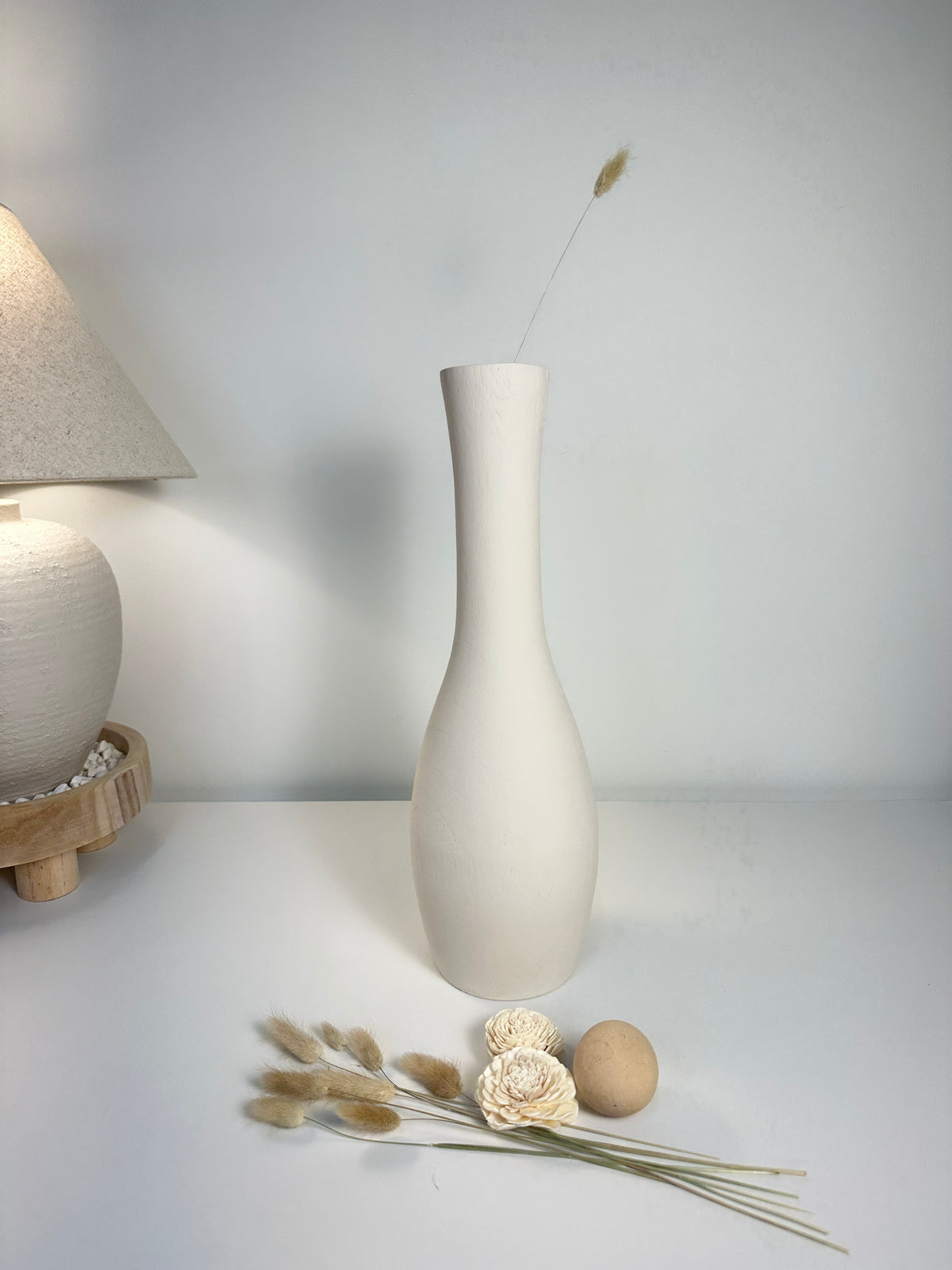 Elegant Paulownia Wood Vase - White