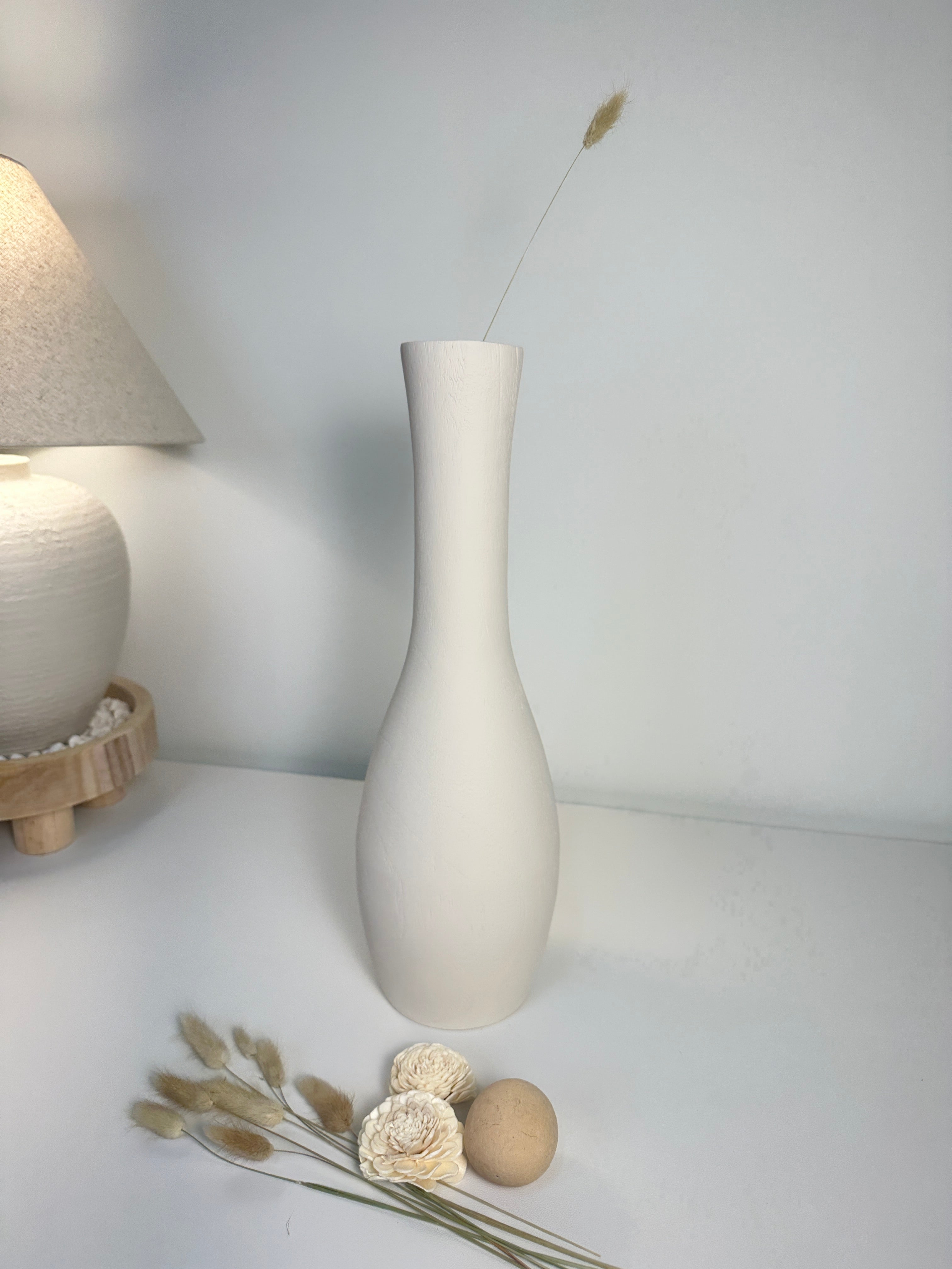 Elegant Paulownia Wood Vase - White
