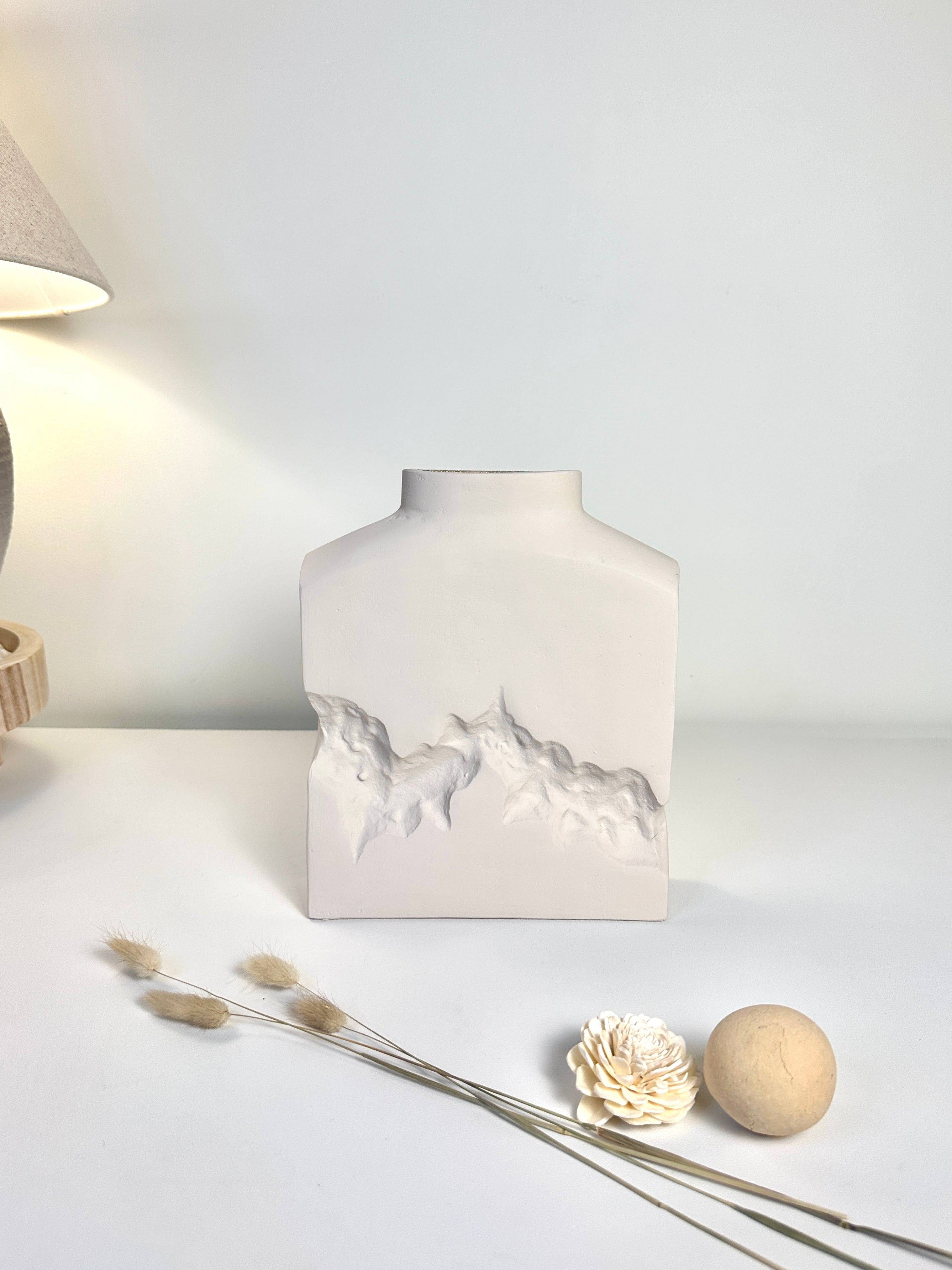 Sculptural Metal Ice Rock Style Vase Hand-Painted 20" tall -  White