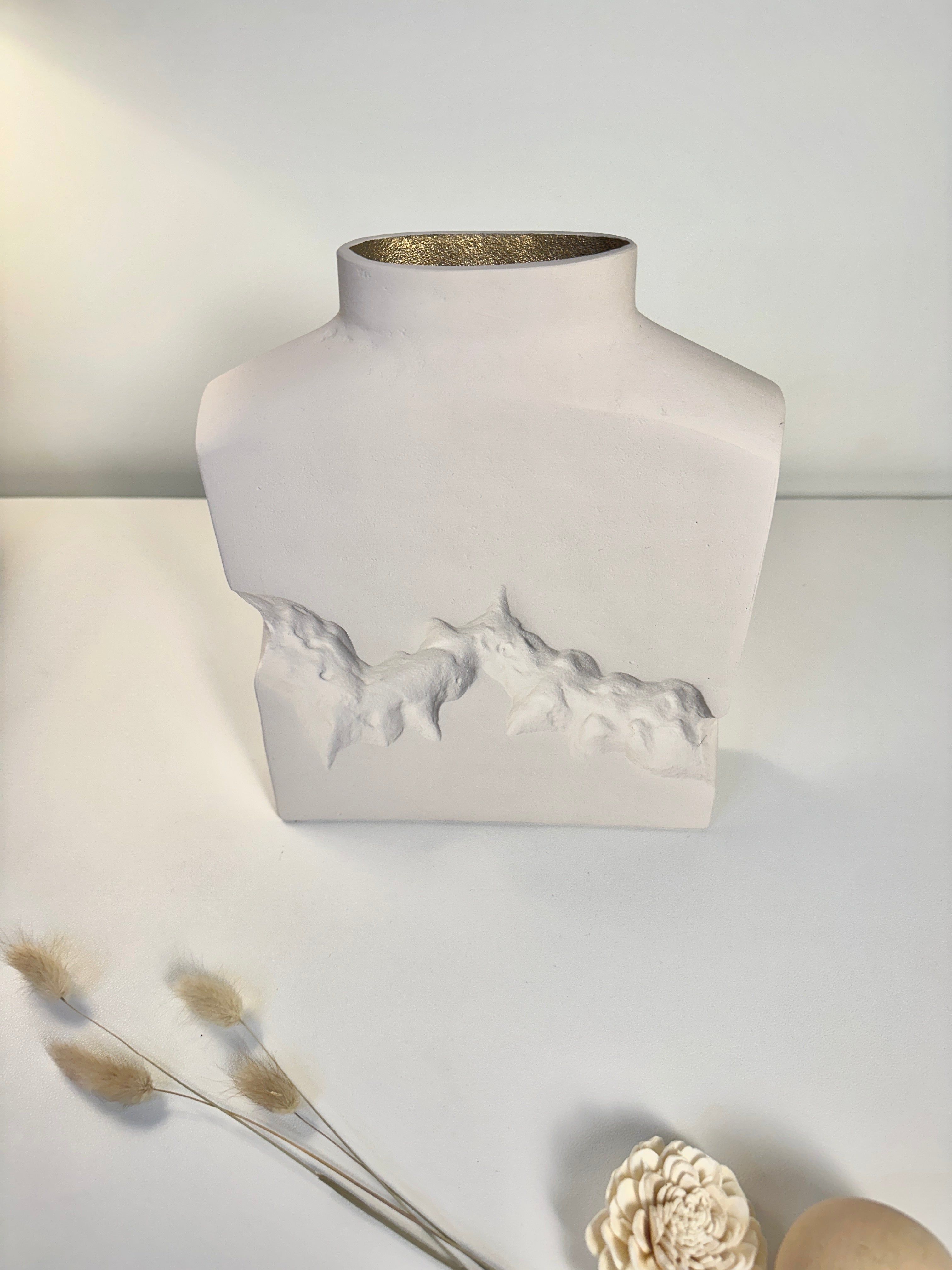 Sculptural Metal Ice Rock Style Vase Hand-Painted 20" tall -  White