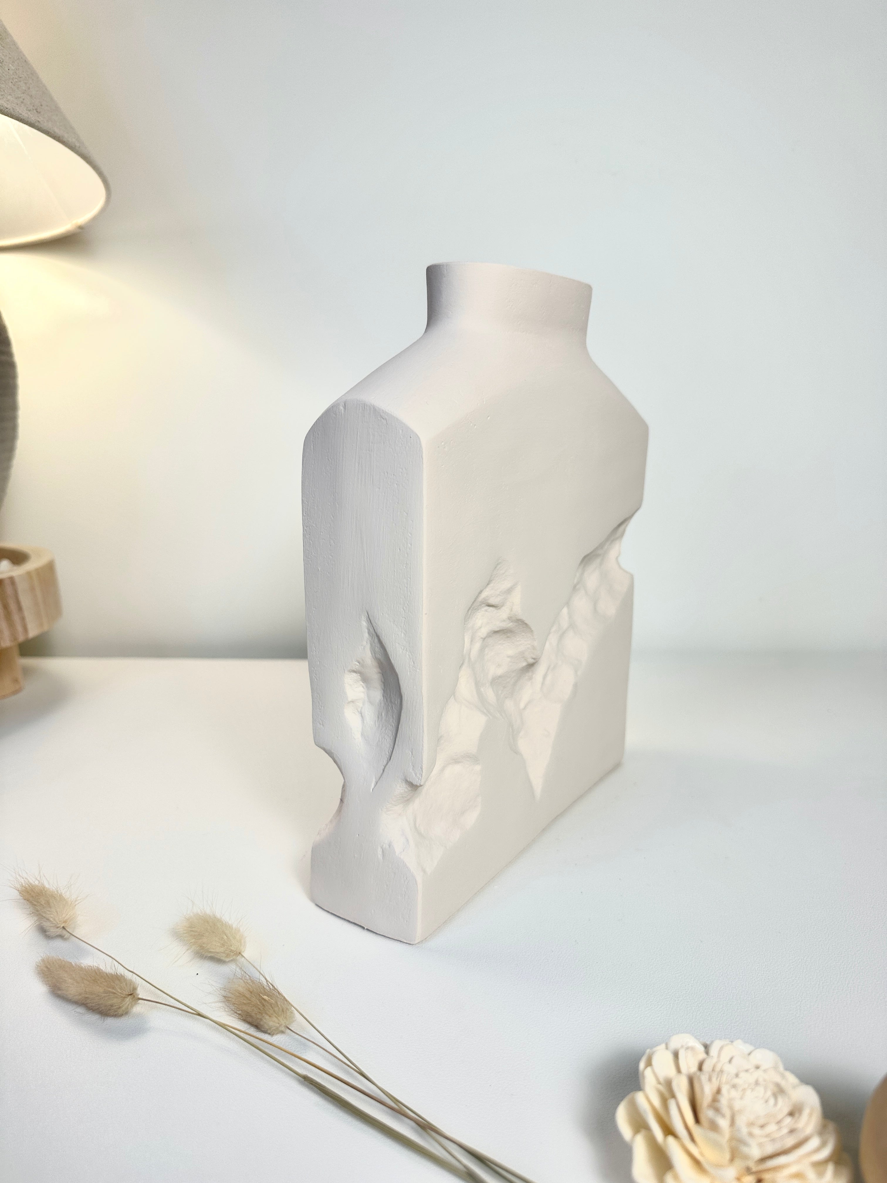 Sculptural Metal Ice Rock Style Vase Hand-Painted 20" tall -  White
