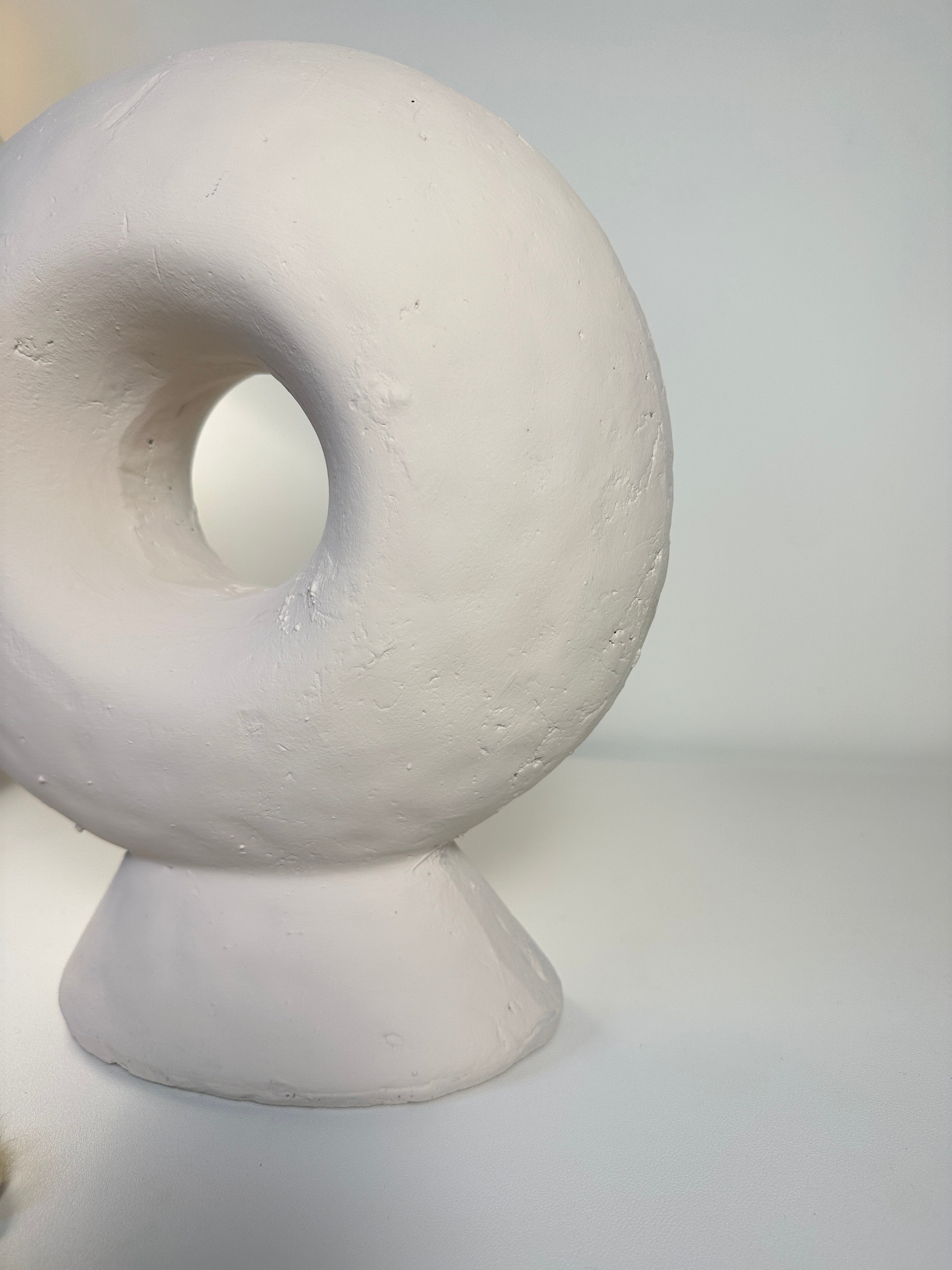 Minimalist Sculptural Stone Donut 13" - White