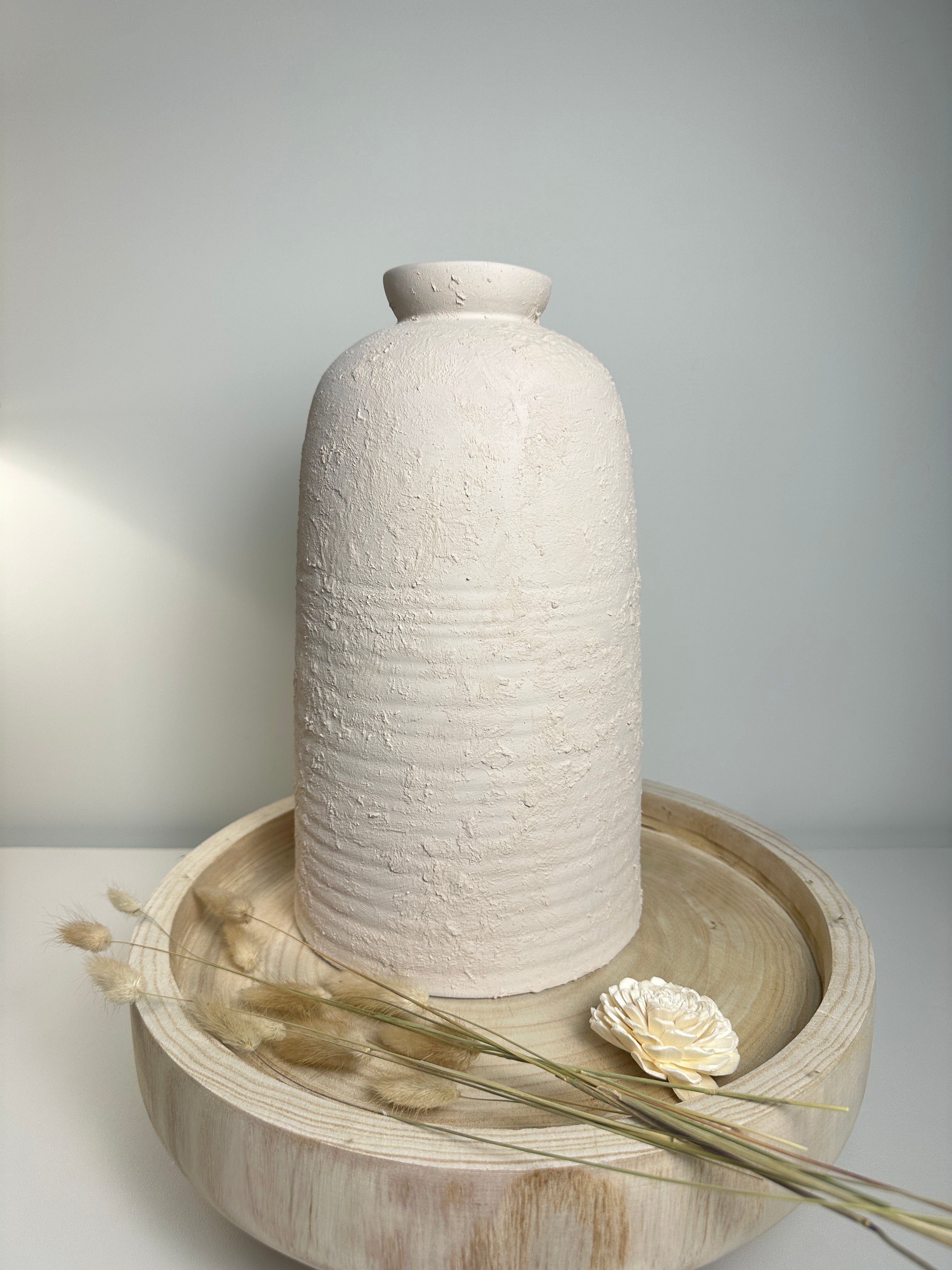 Minimalist Textured Ceramic Vase 12.5” - Light Beige