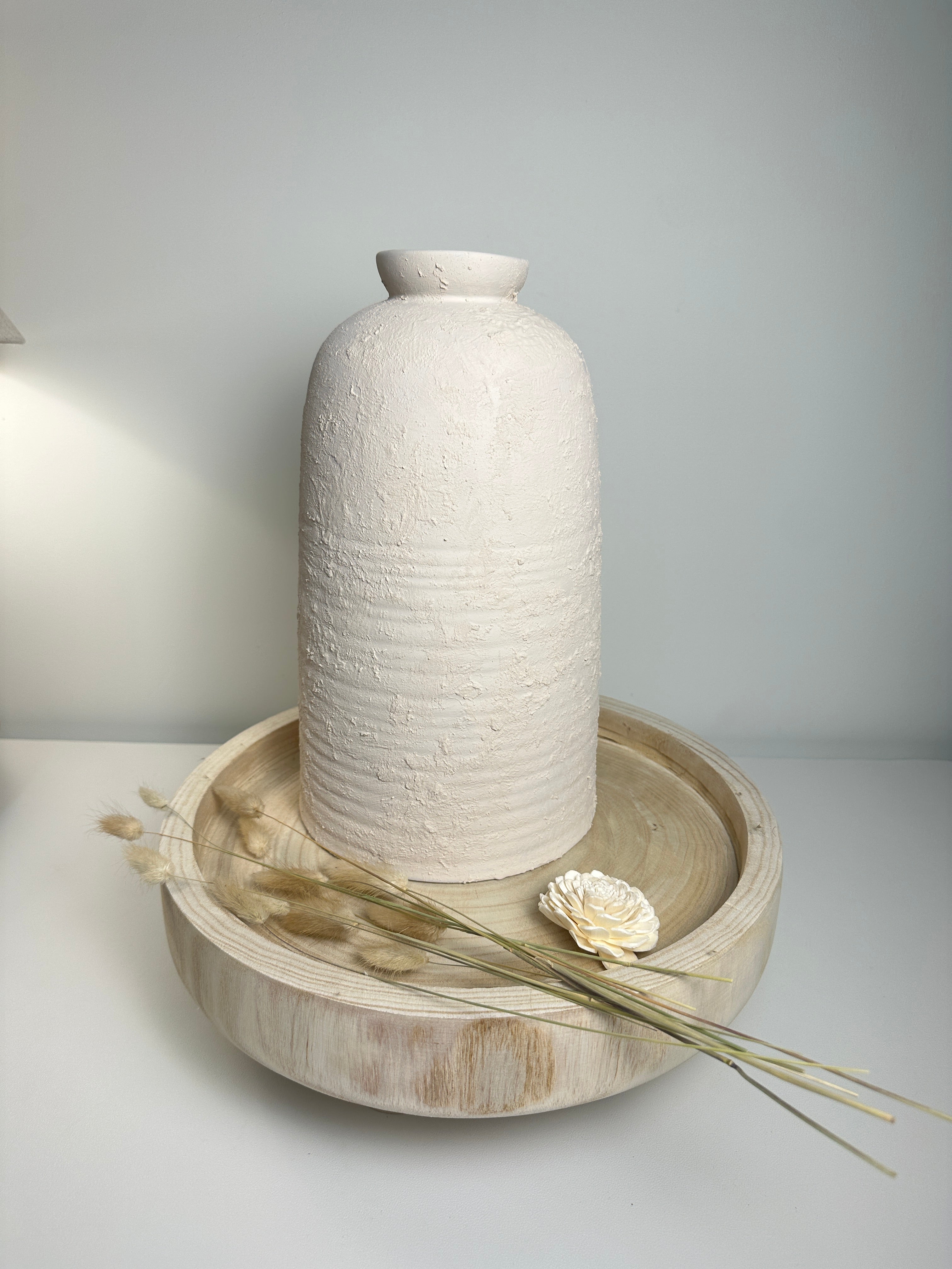 Minimalist Textured Ceramic Vase 12.5” - Light Beige