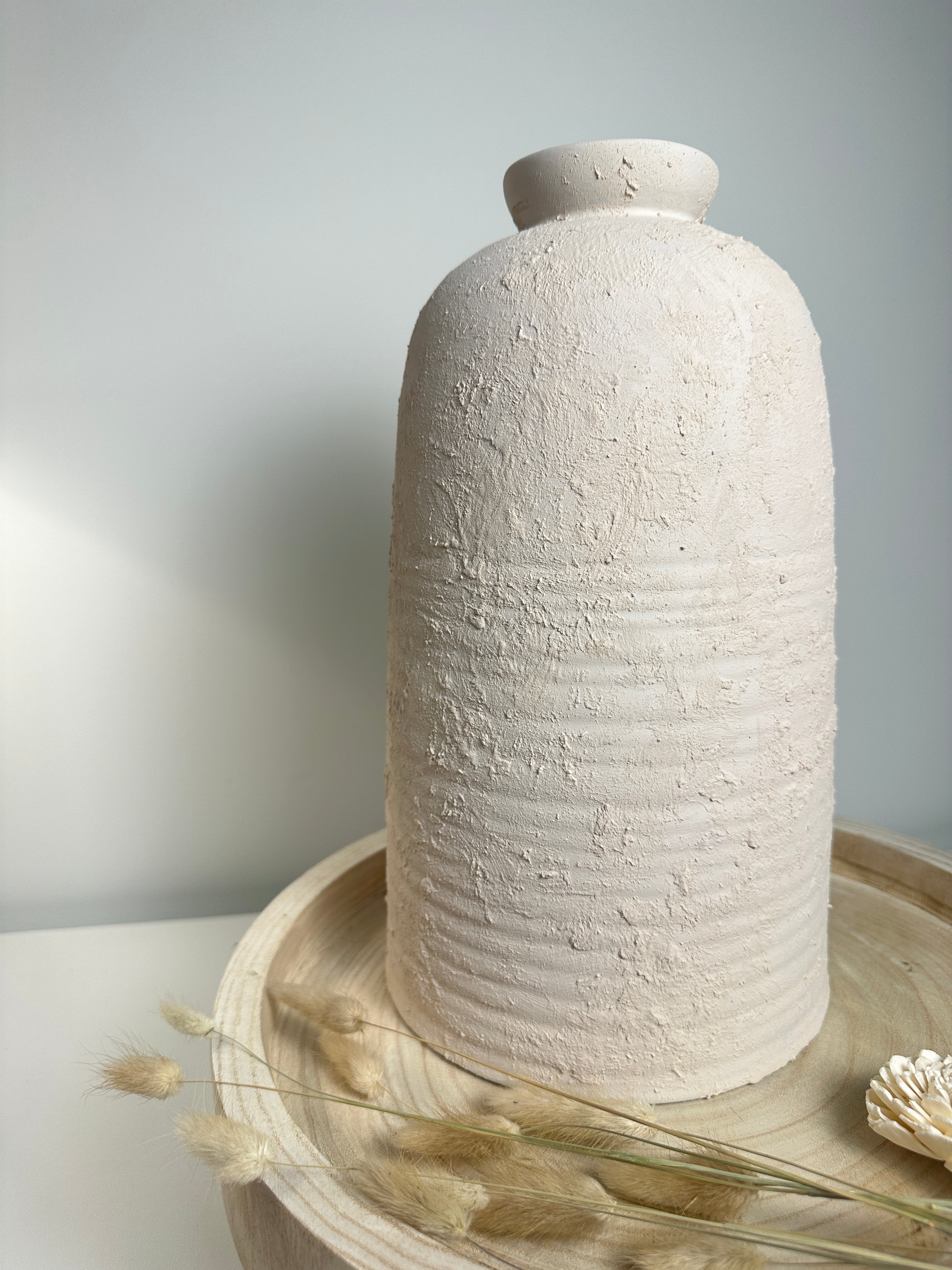Minimalist Textured Ceramic Vase 12.5” - Light Beige