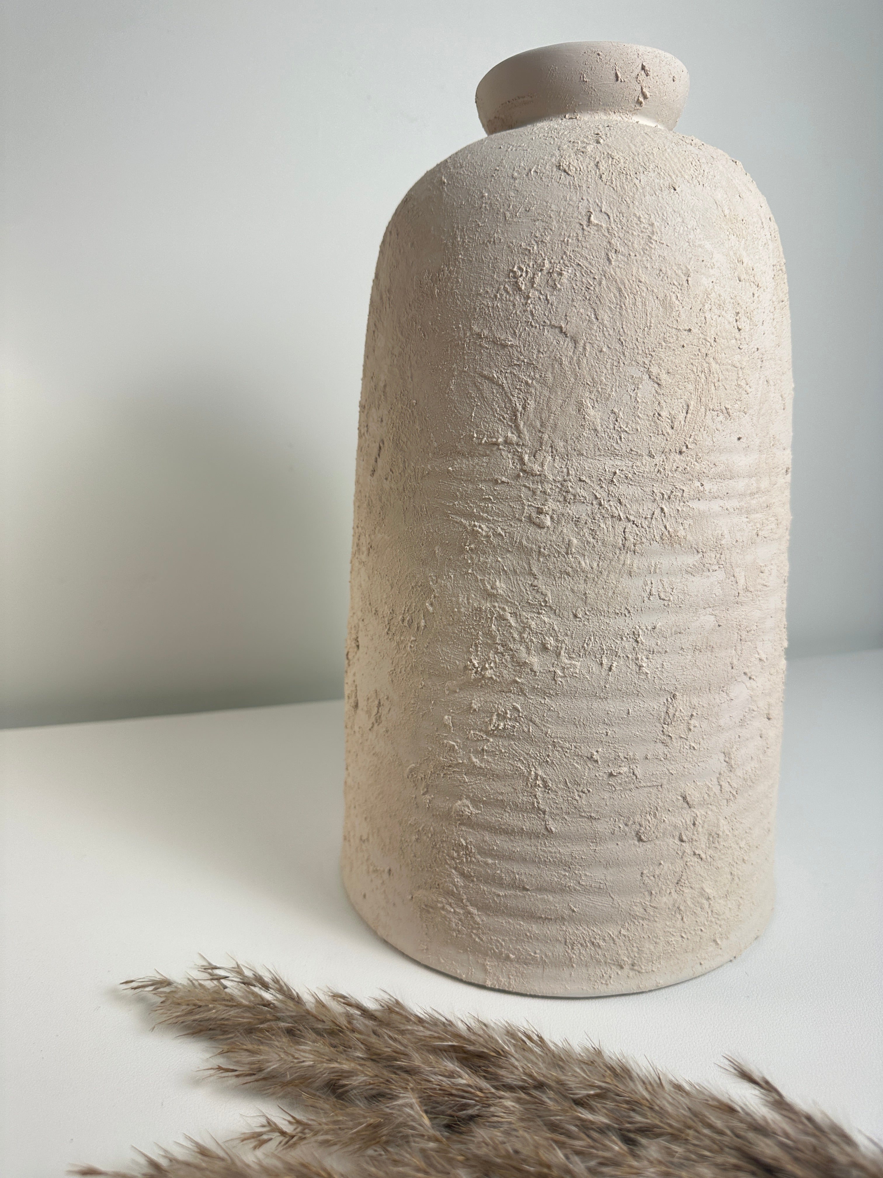 Minimalist Textured Ceramic Vase 12.5” - Light Beige