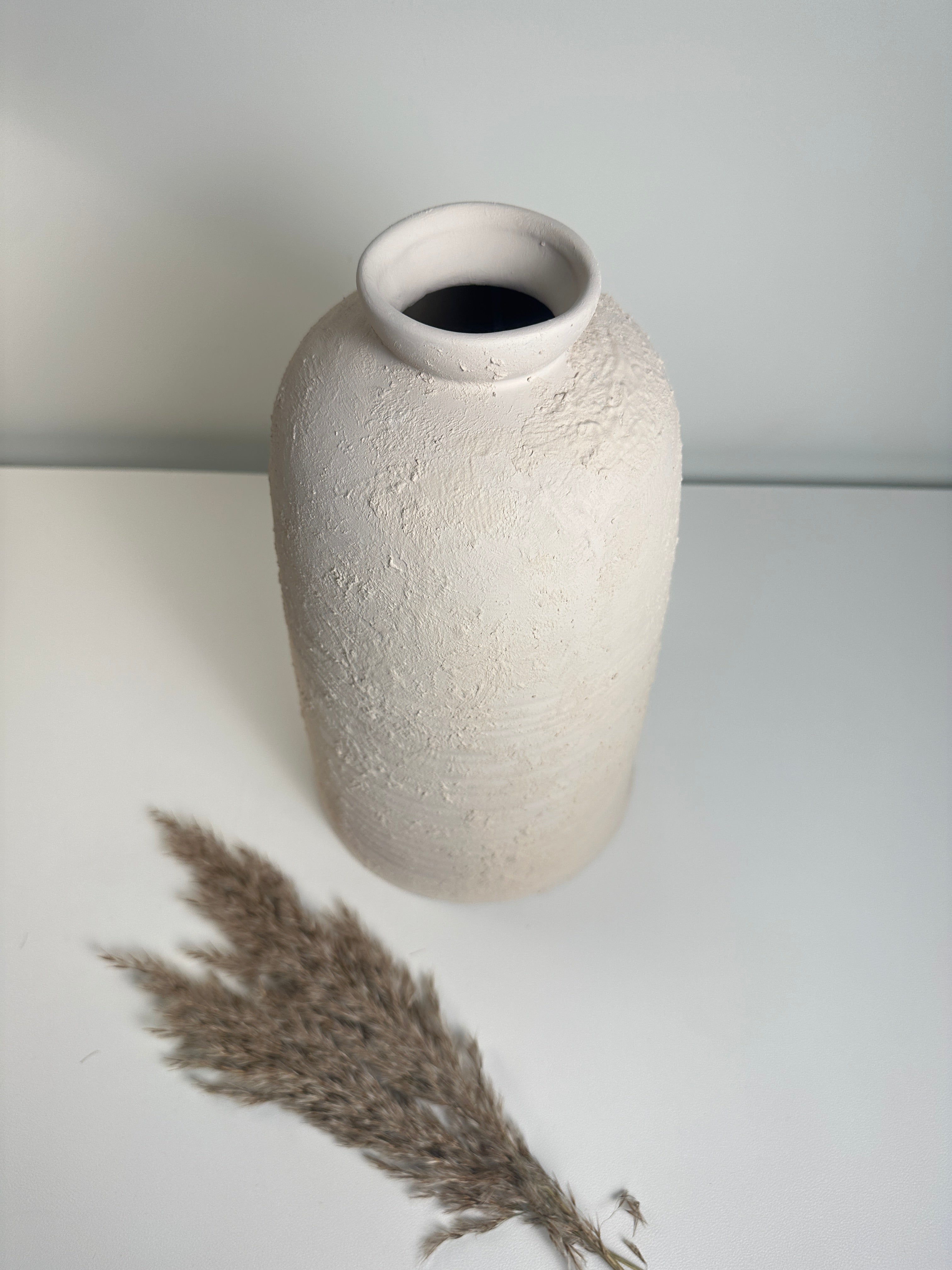 Minimalist Textured Ceramic Vase 12.5” - Light Beige