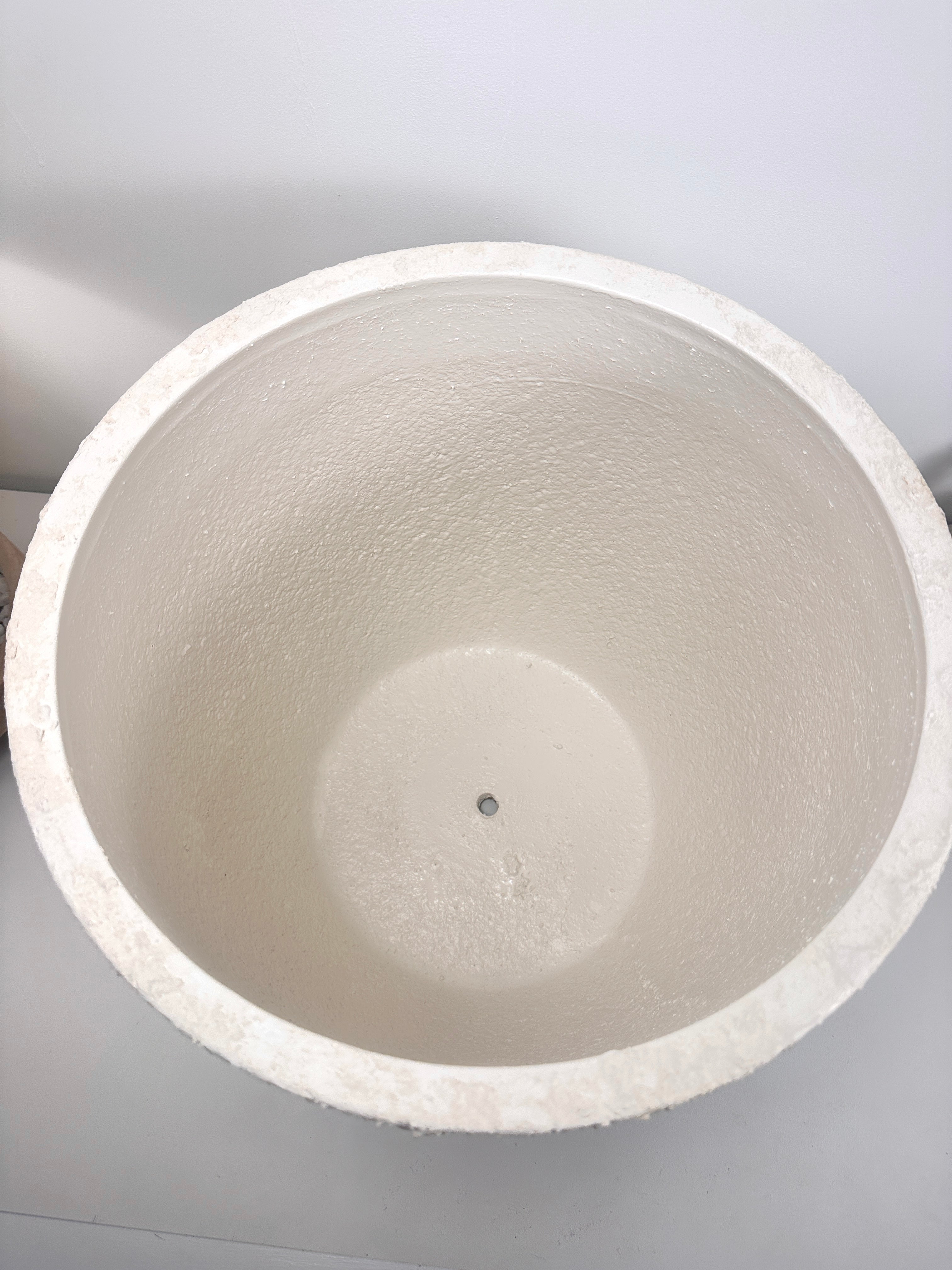 17" Tall Minimalist Hand-Painted & Textured Planter Pot with Drainage Hole one time creation - cream wash