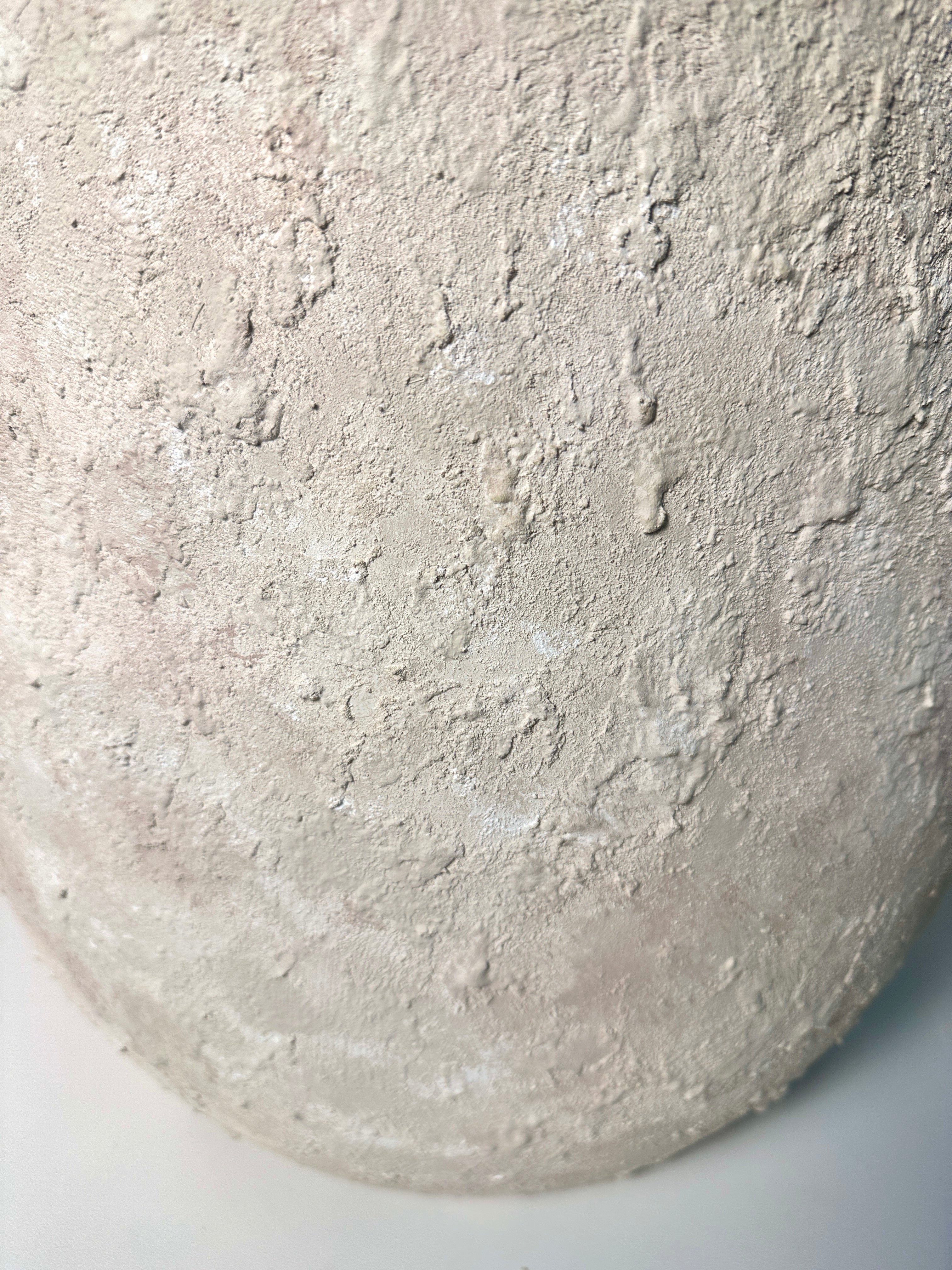 17" Tall Minimalist Hand-Painted & Textured Planter Pot with Drainage Hole one time creation - cream wash