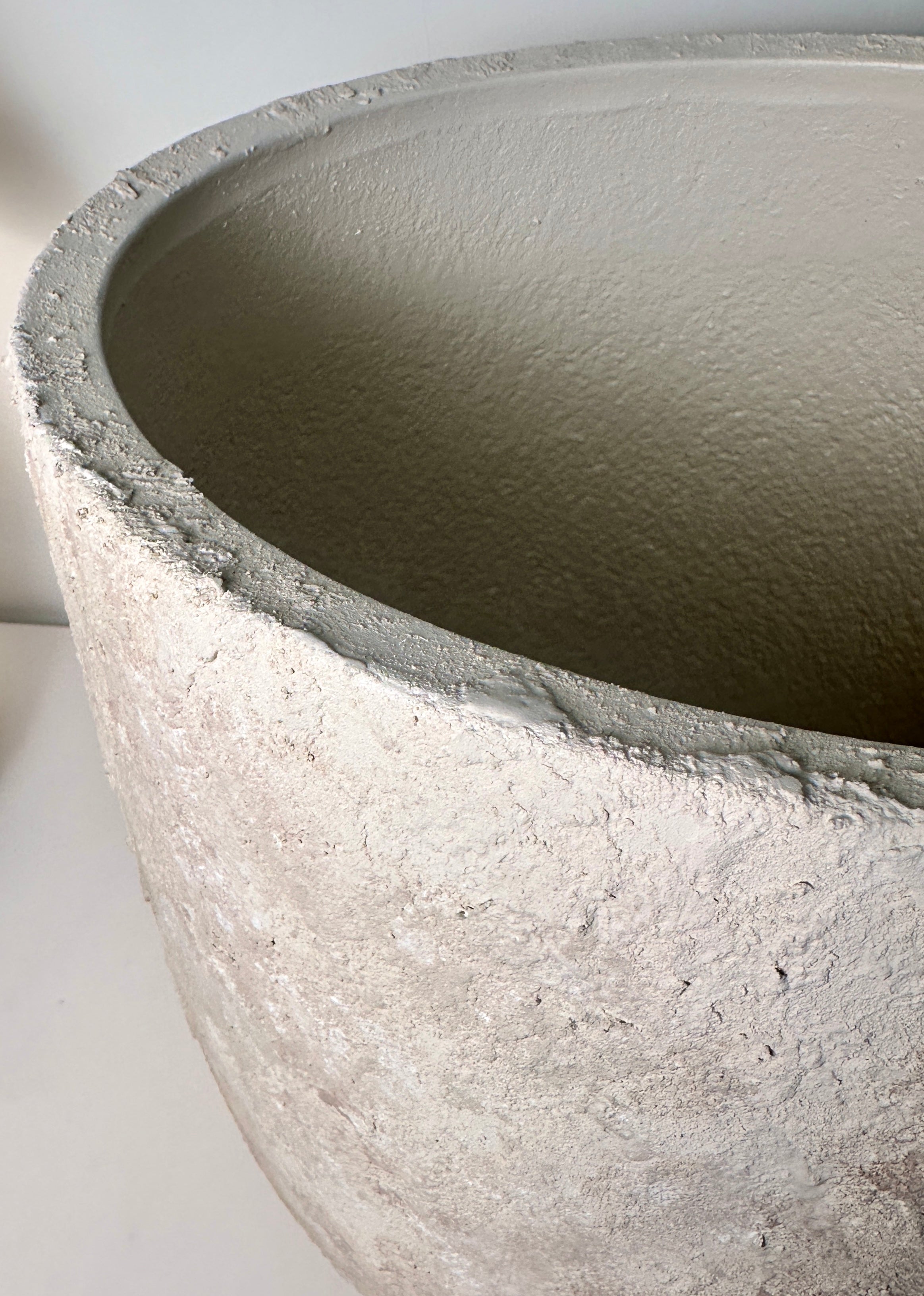 17" Tall Minimalist Hand-Painted & Textured Planter Pot with Drainage Hole one time creation - cream wash
