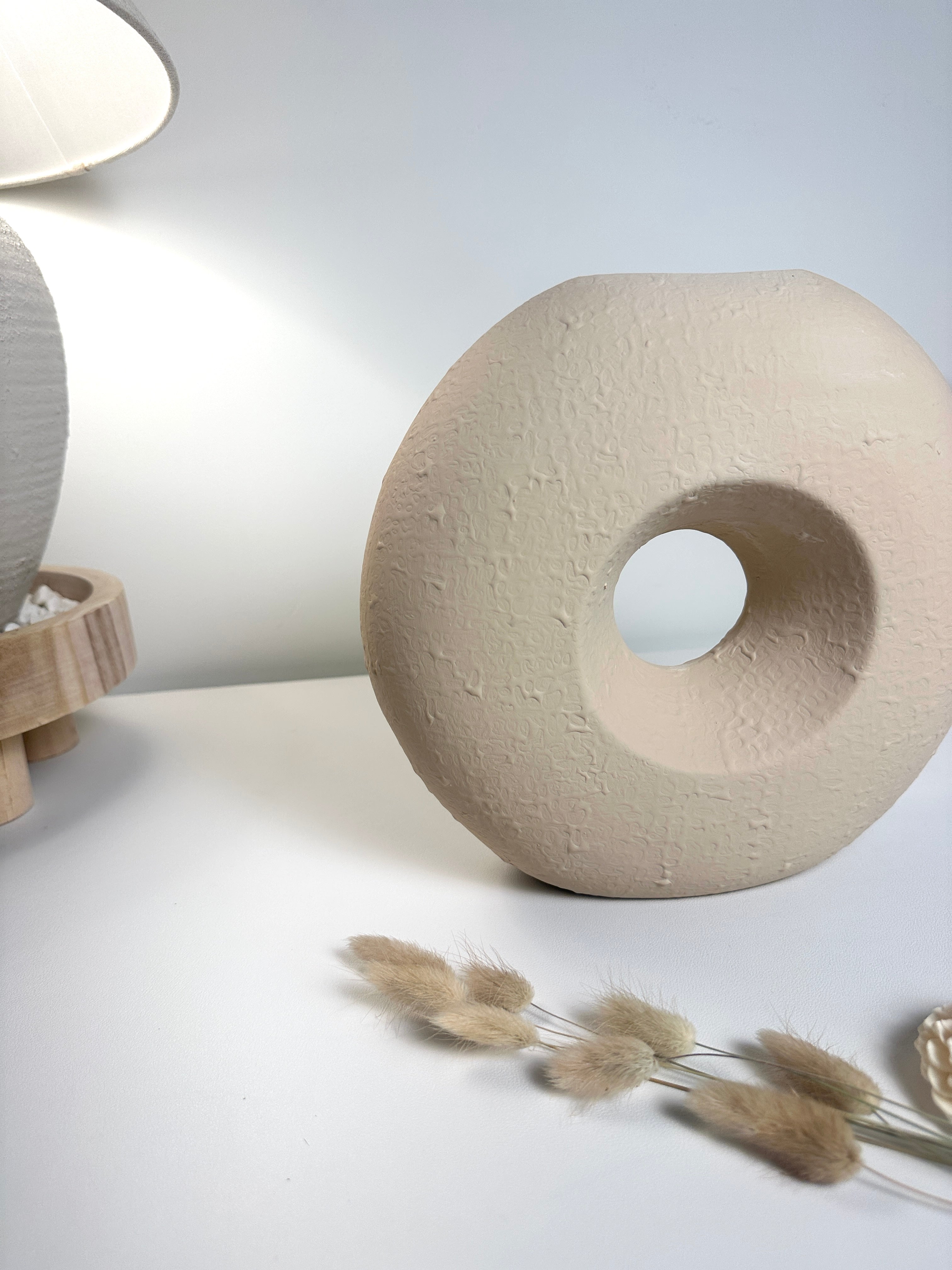Modern Textured Donut Vase 10 inch tall - Beige