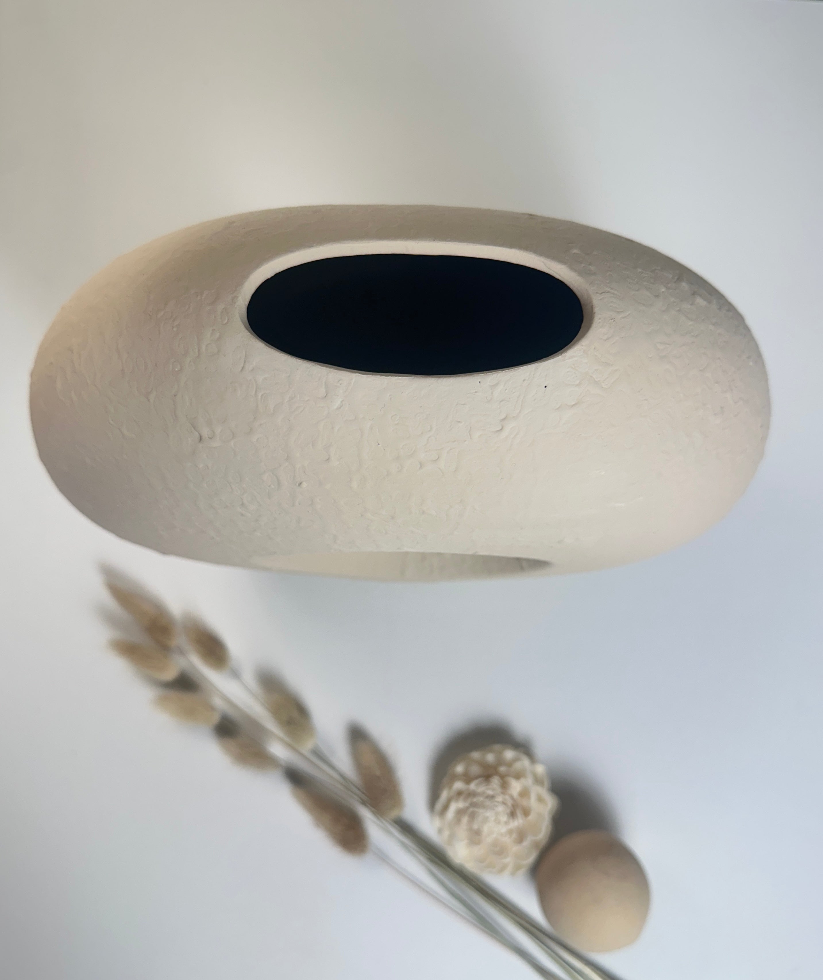 Modern Textured Donut Vase 10 inch tall - Beige