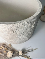 17" Tall Minimalist Hand-Painted & Textured Planter Pot with Drainage Hole one time creation - cream wash