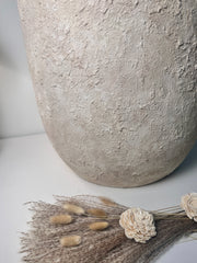 17" Tall Minimalist Hand-Painted & Textured Planter Pot with Drainage Hole one time creation - cream wash