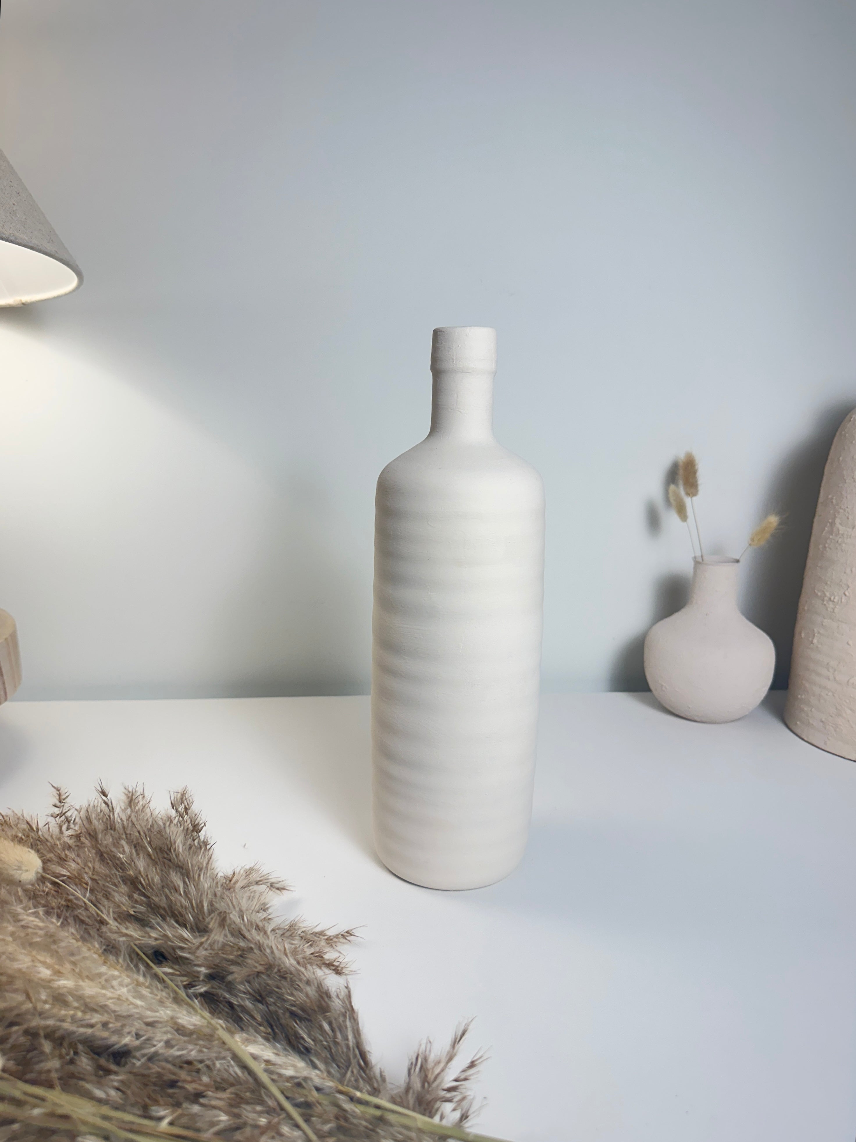 Minimalist Ceramic Bottle Vase 13" White