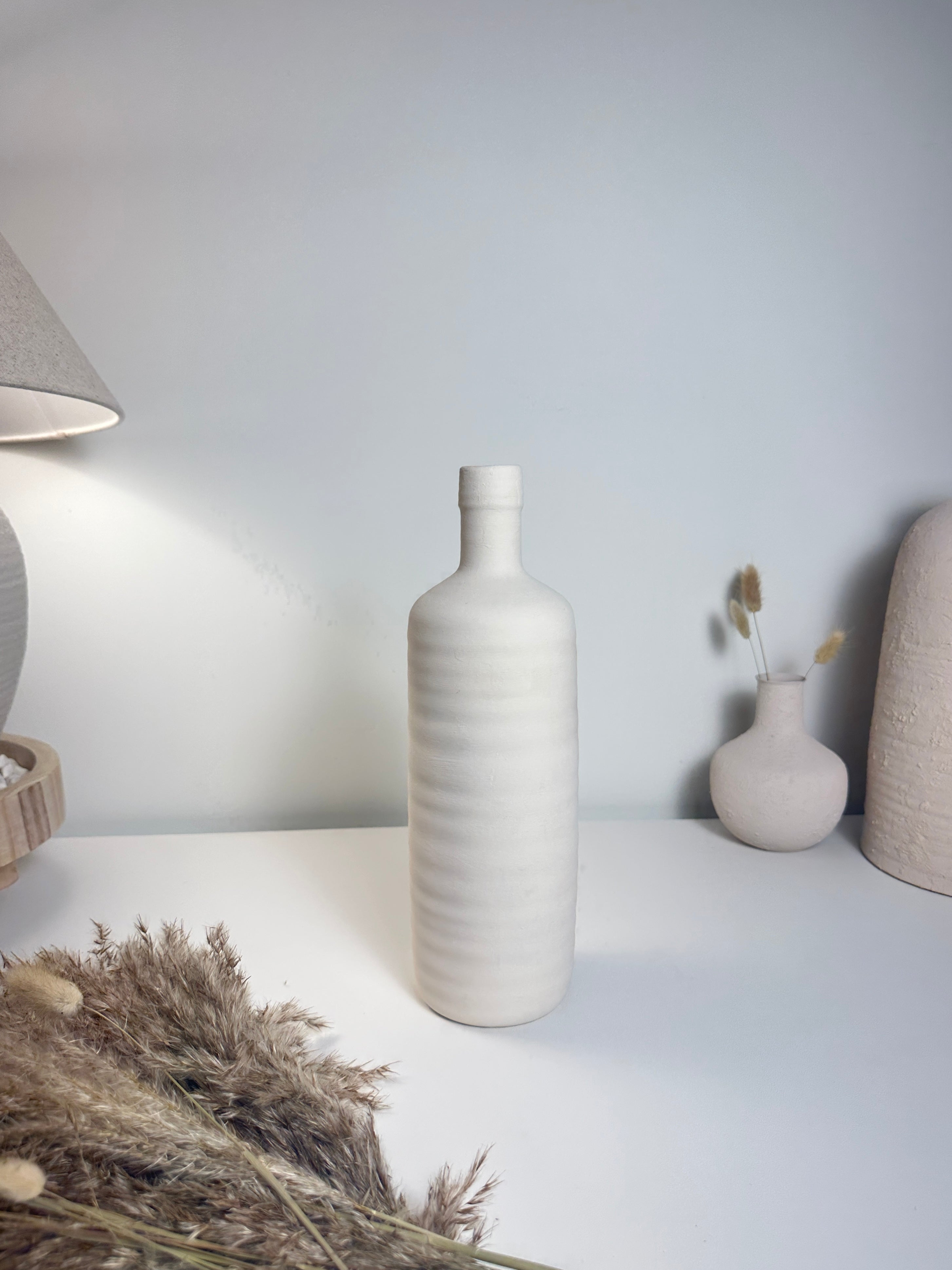 Minimalist Ceramic Bottle Vase 13" White