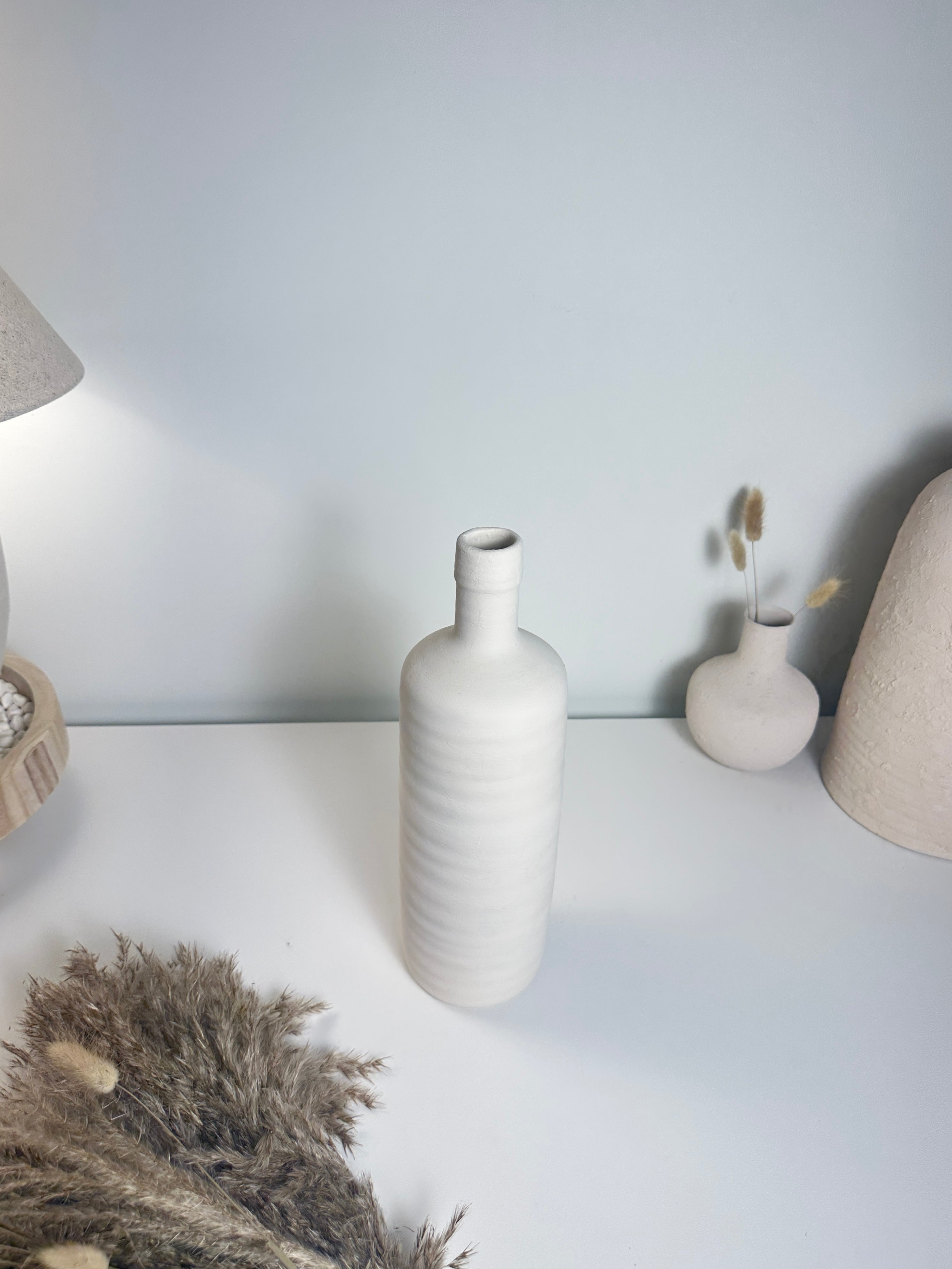 Minimalist Ceramic Bottle Vase 13" White