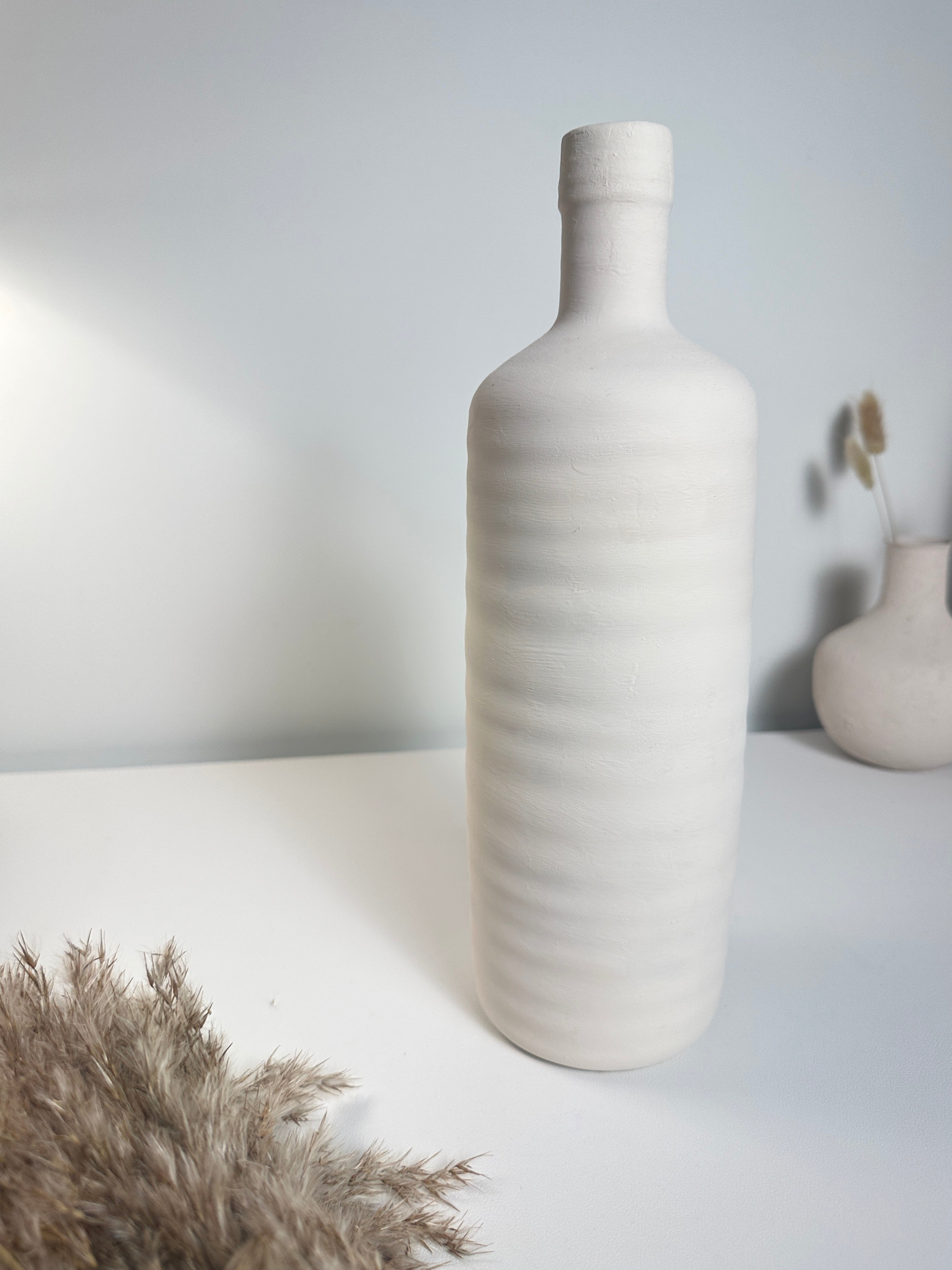 Minimalist Ceramic Bottle Vase 13" White