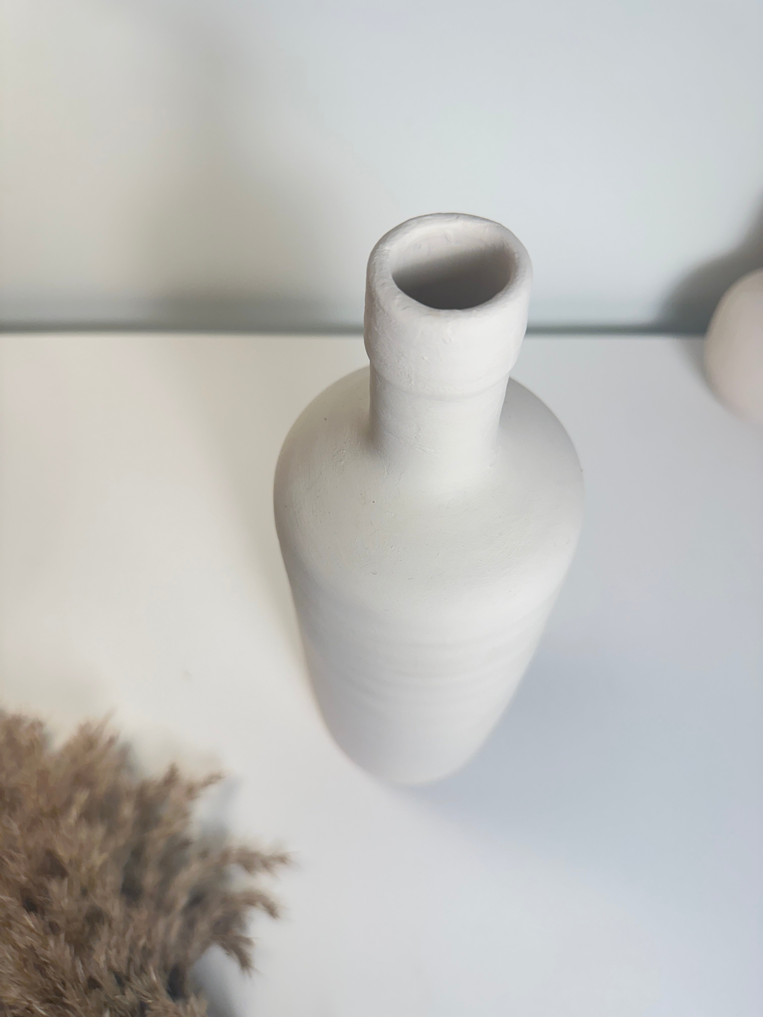 Minimalist Ceramic Bottle Vase 13" White