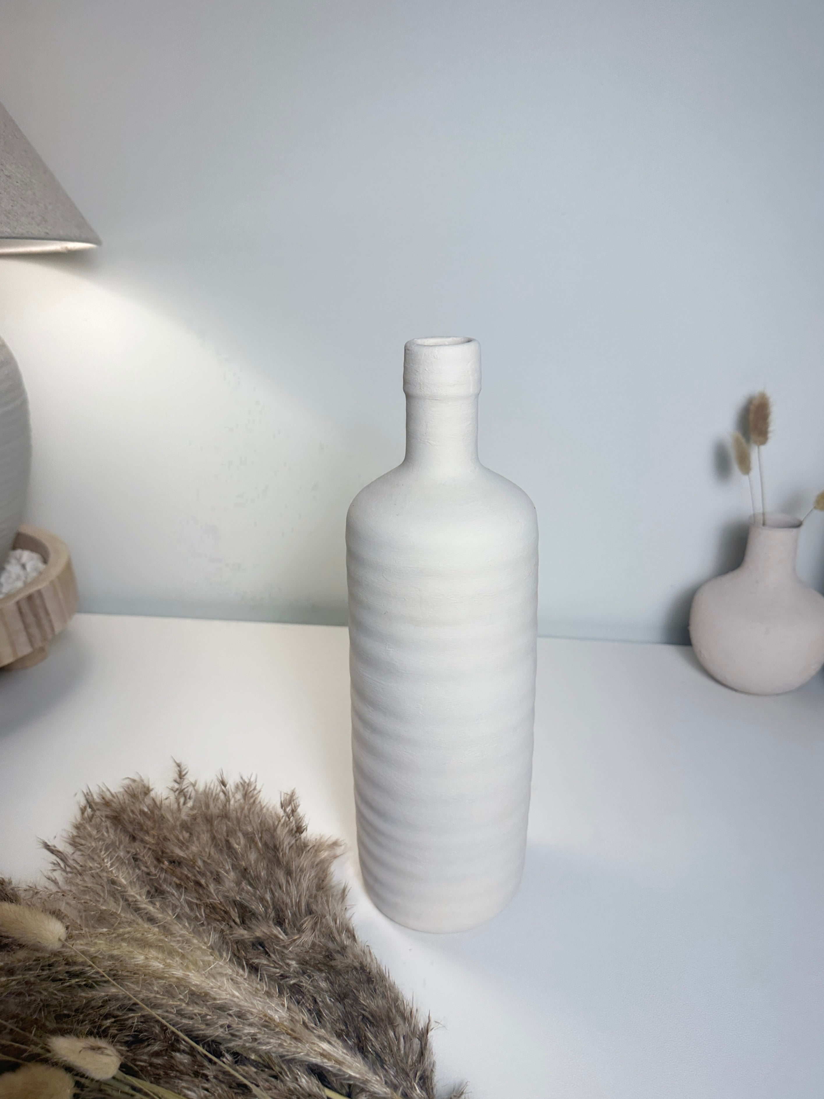 Minimalist Ceramic Bottle Vase 13" White