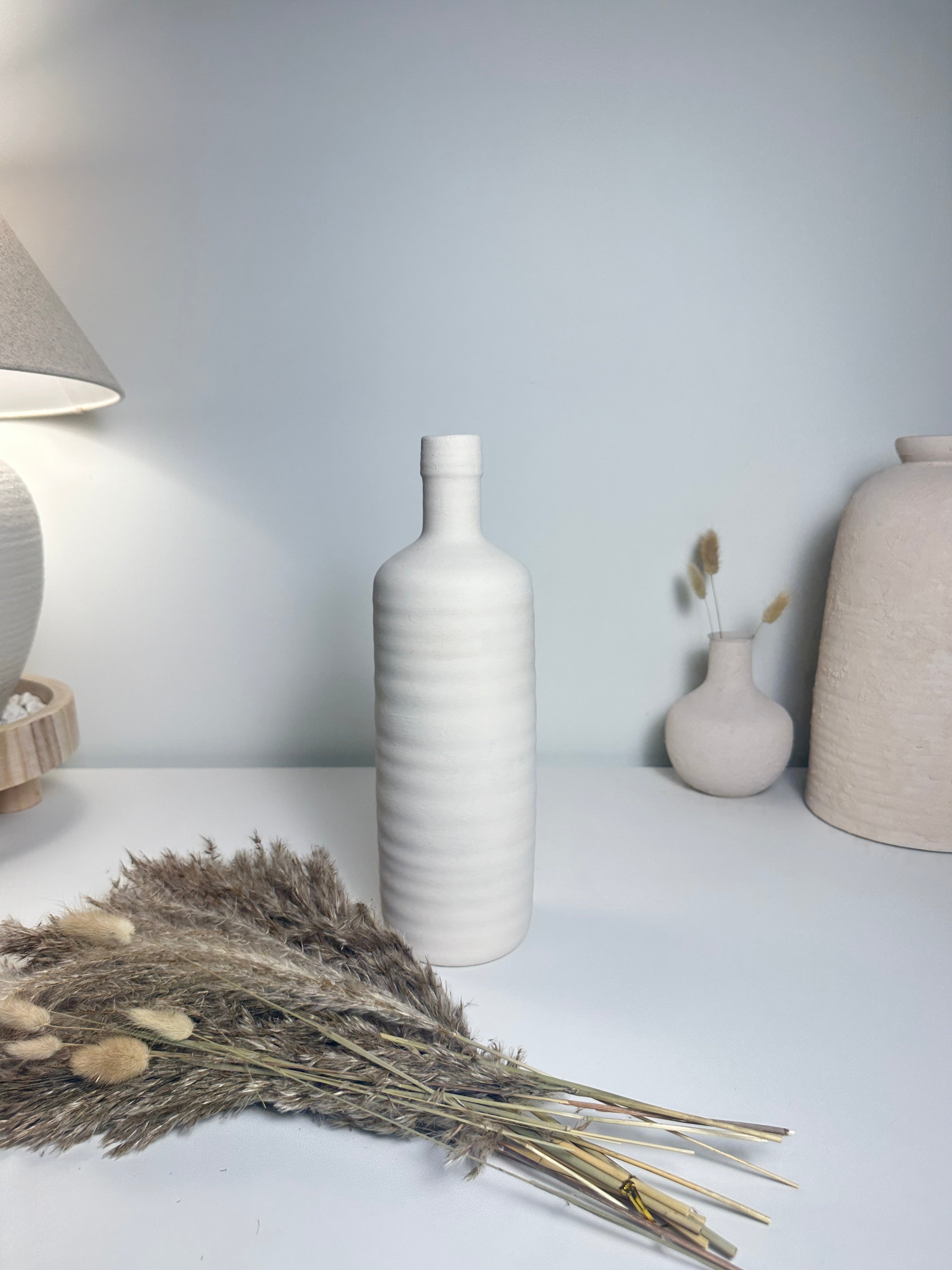 Minimalist Ceramic Bottle Vase 13" White