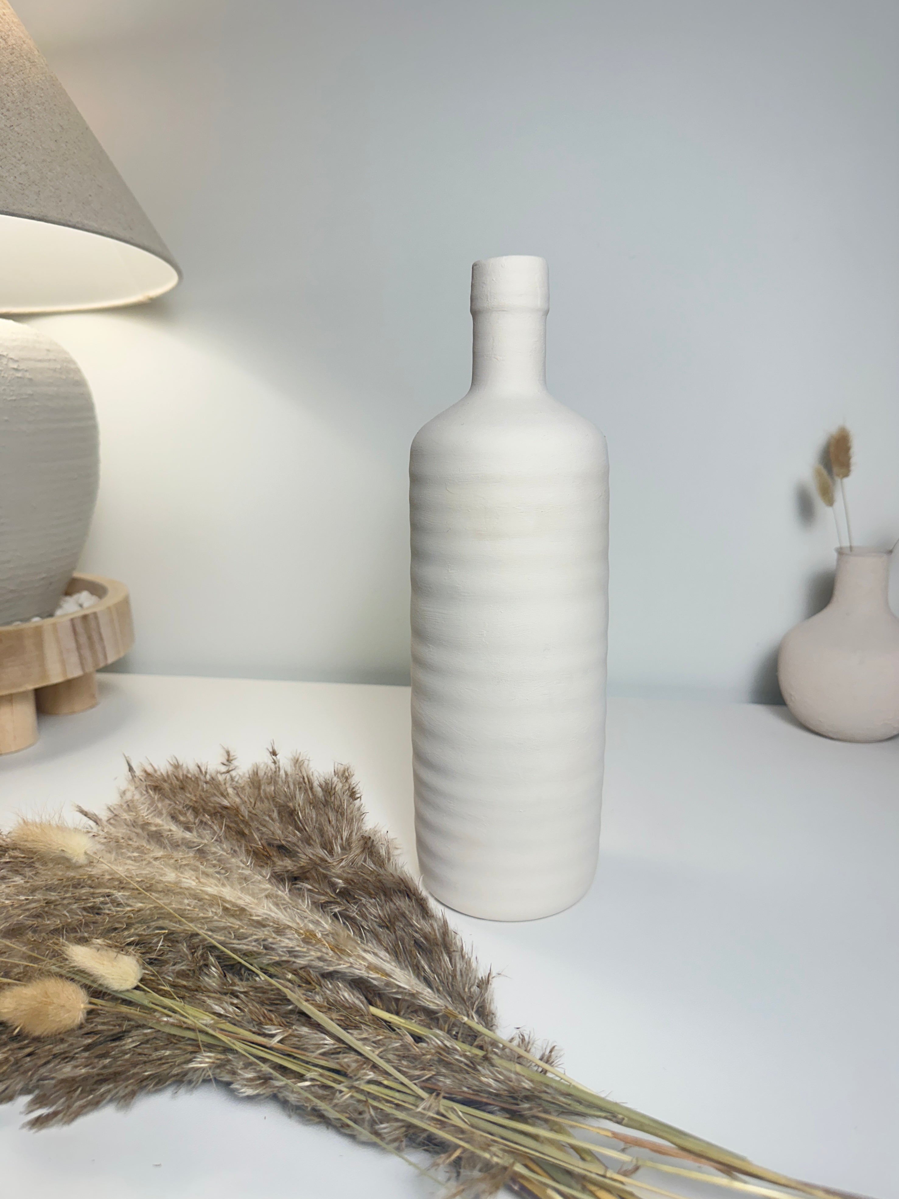 Minimalist Ceramic Bottle Vase 13" White