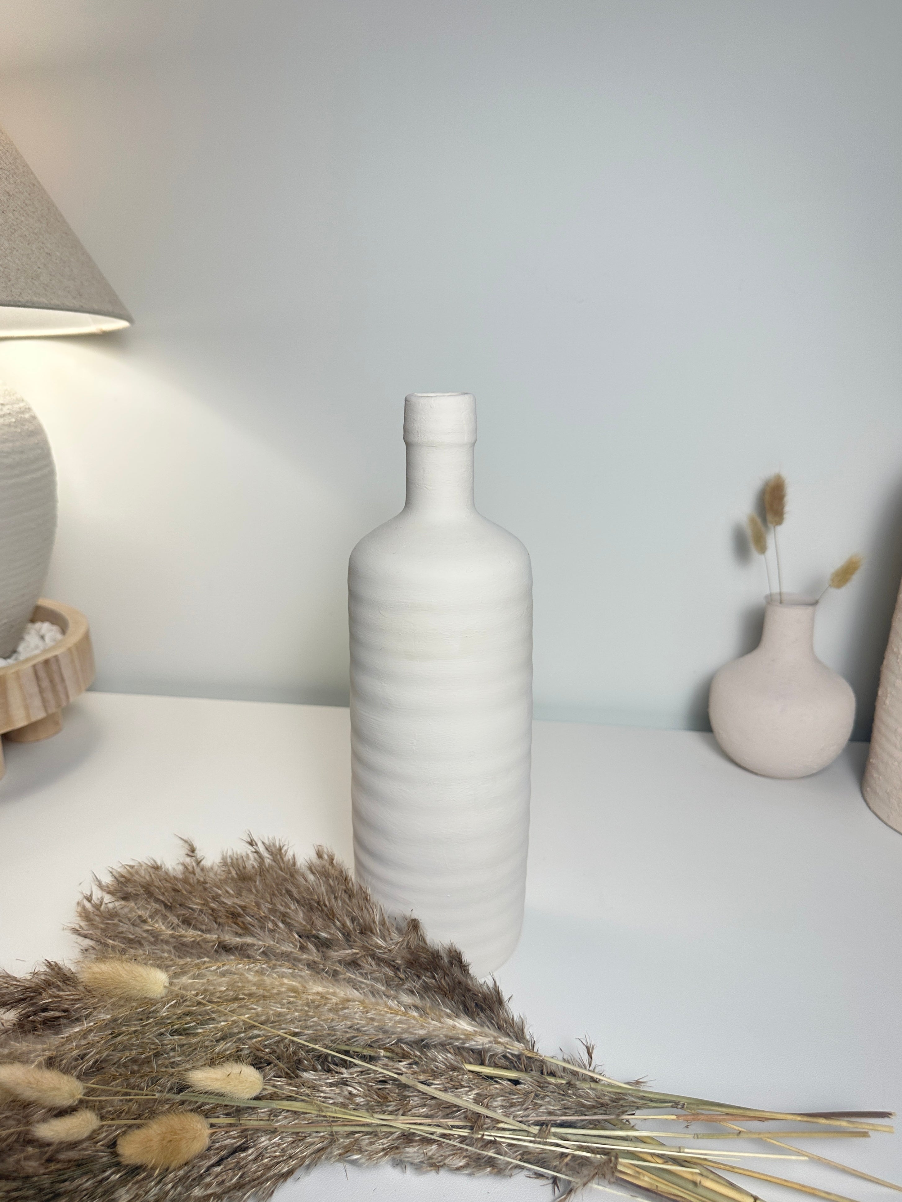 Minimalist Ceramic Bottle Vase 13" White