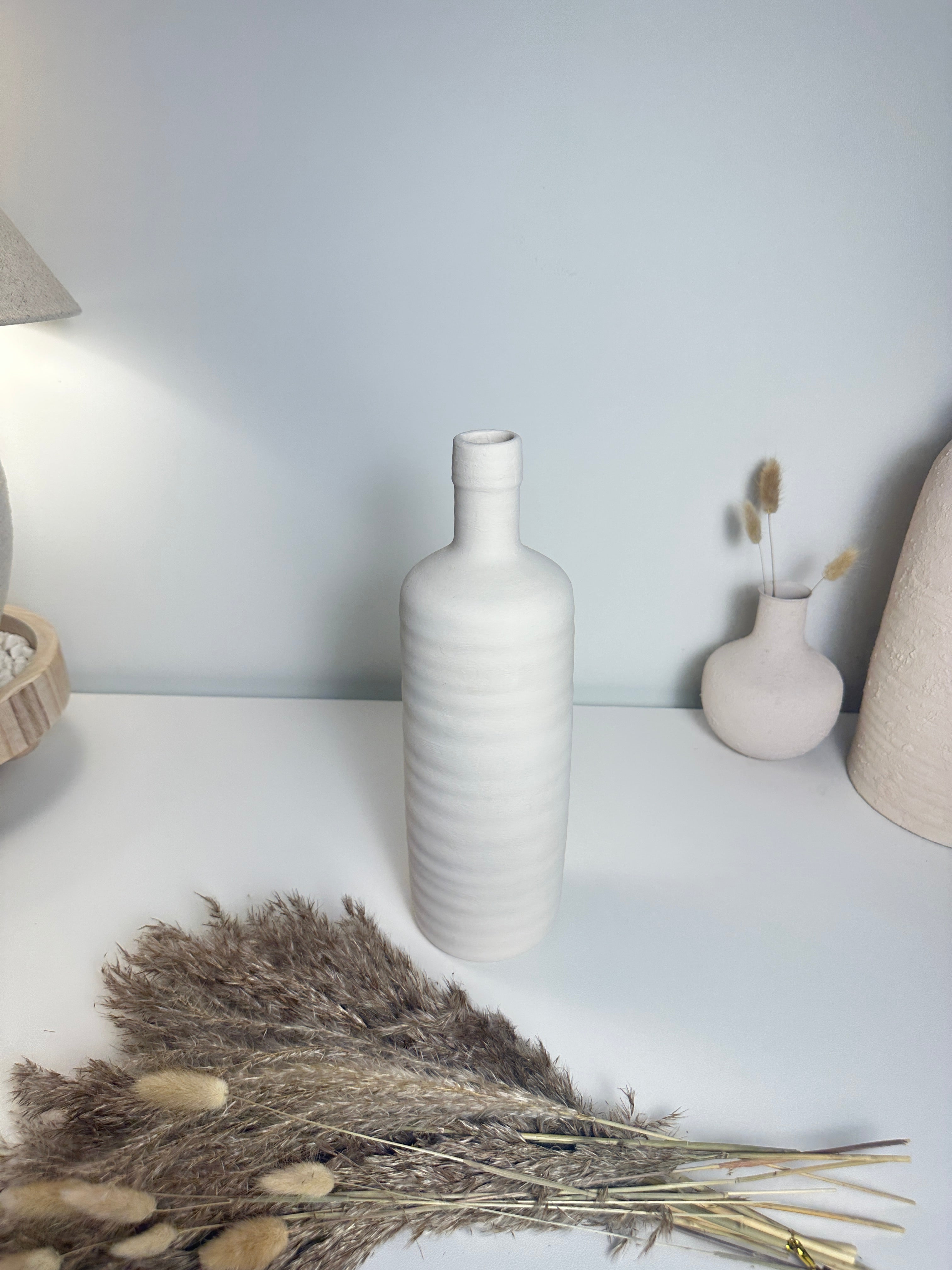 Minimalist Ceramic Bottle Vase 13" White