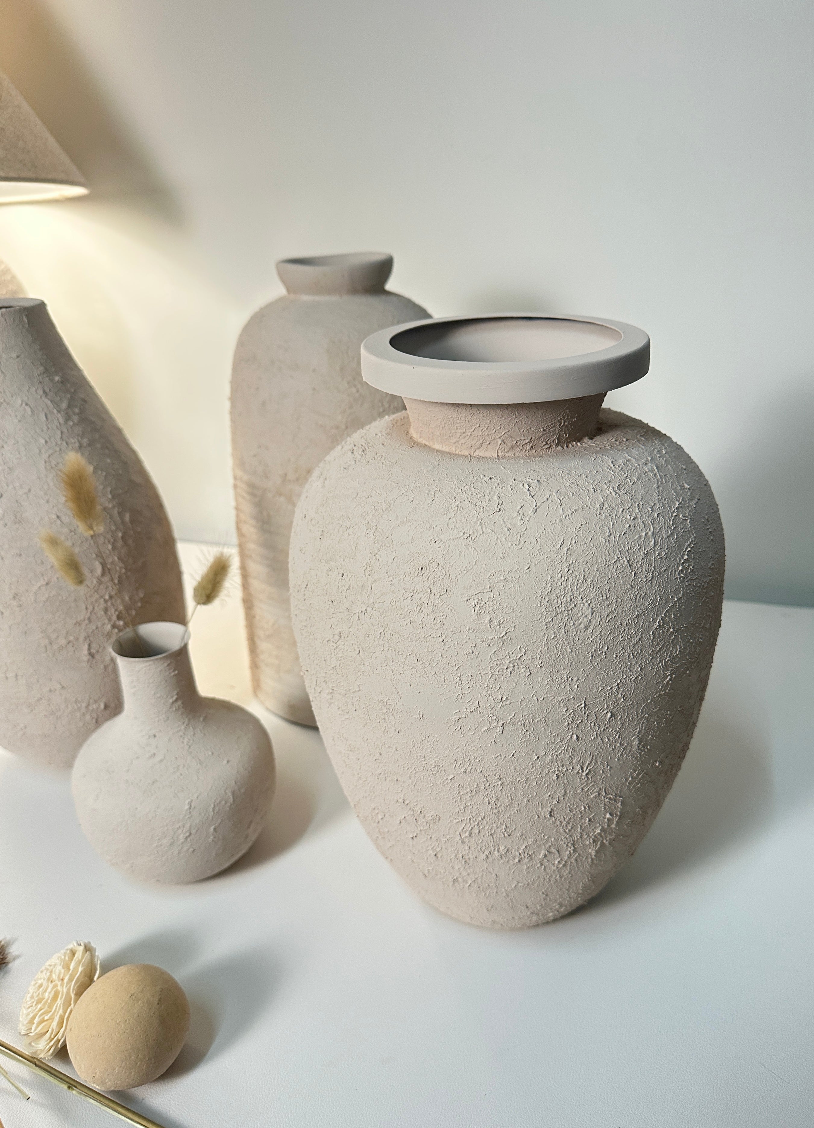 Minimalist Italian Style Midcentury Large Textured Vase with a Classical Unshaped Form 12" tall