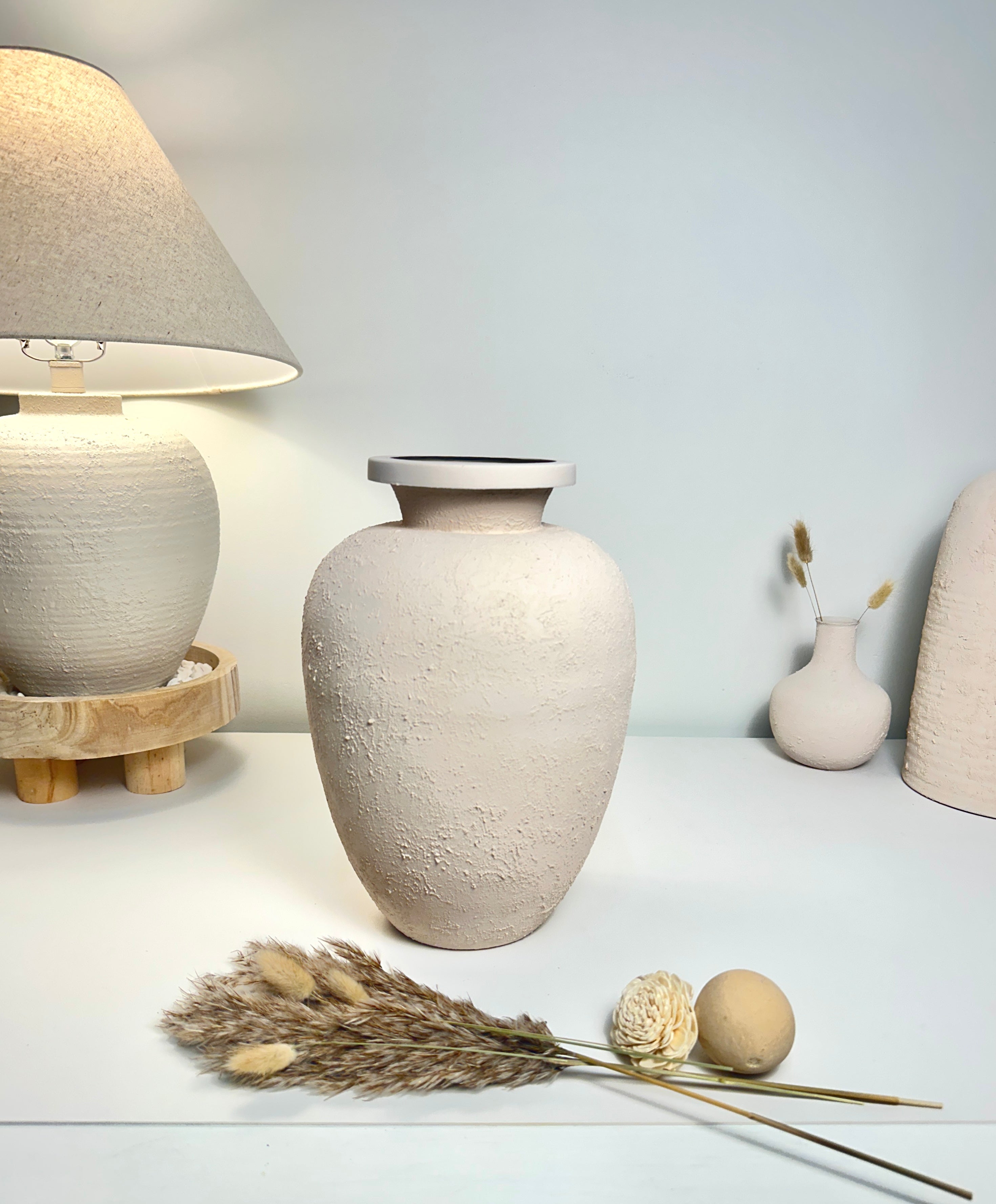 Minimalist Italian Style Midcentury Large Textured Vase with a Classical Unshaped Form 12" tall