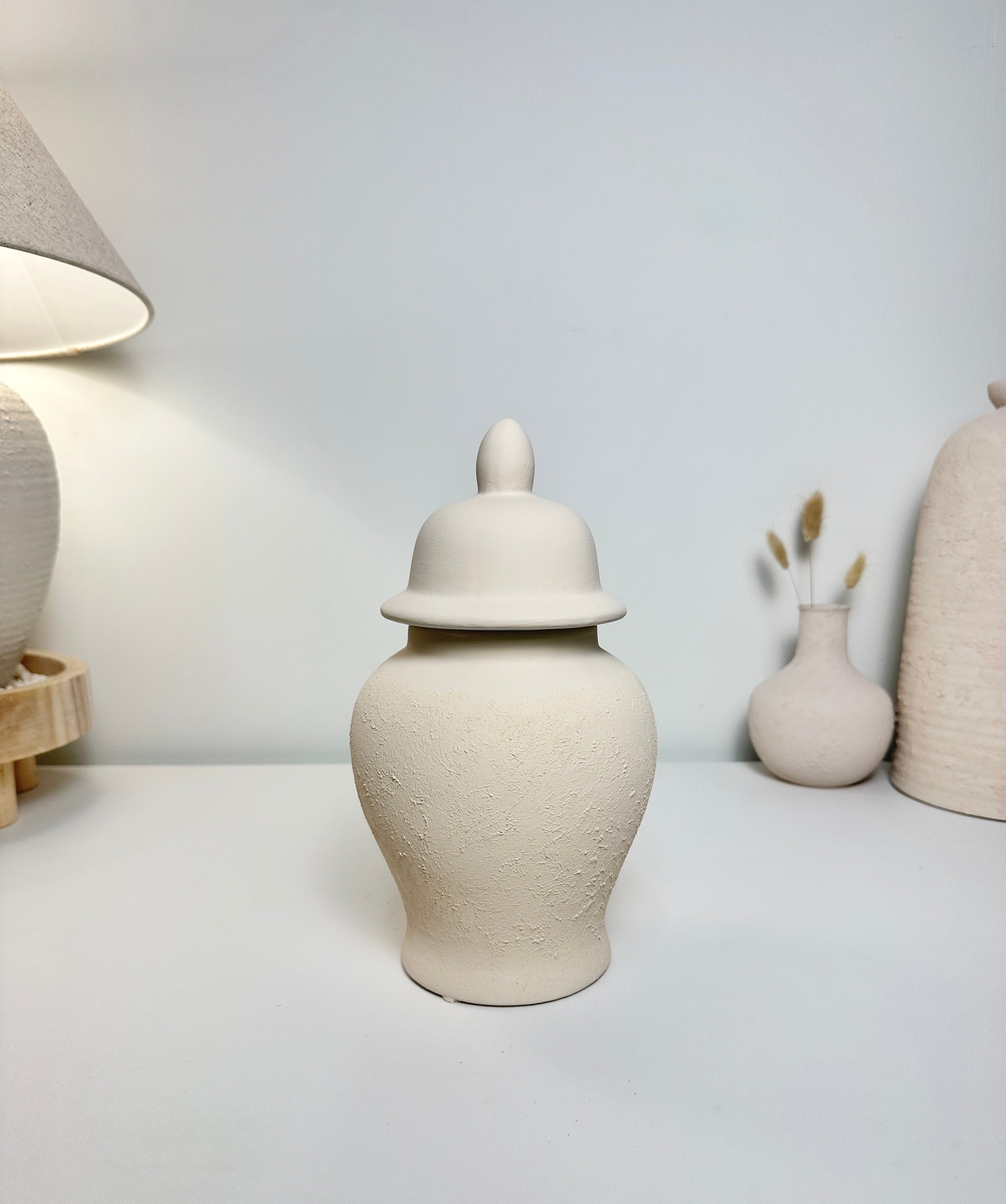Minimalist Half Textured Jar with Lid 11" - Sand