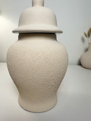 Minimalist Half Textured Jar with Lid 11" - Sand