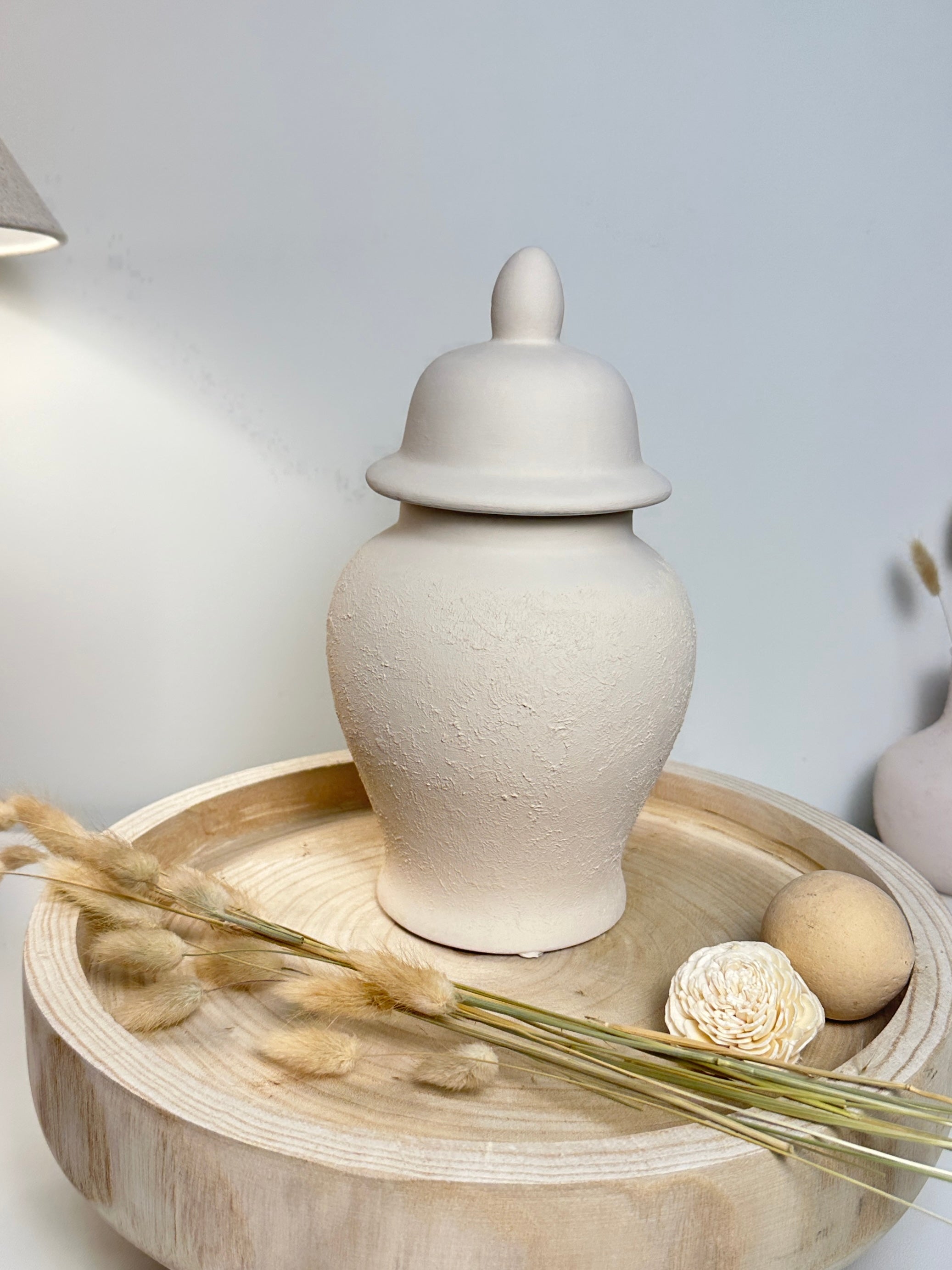 Minimalist Half Textured Jar with Lid 11" - Sand