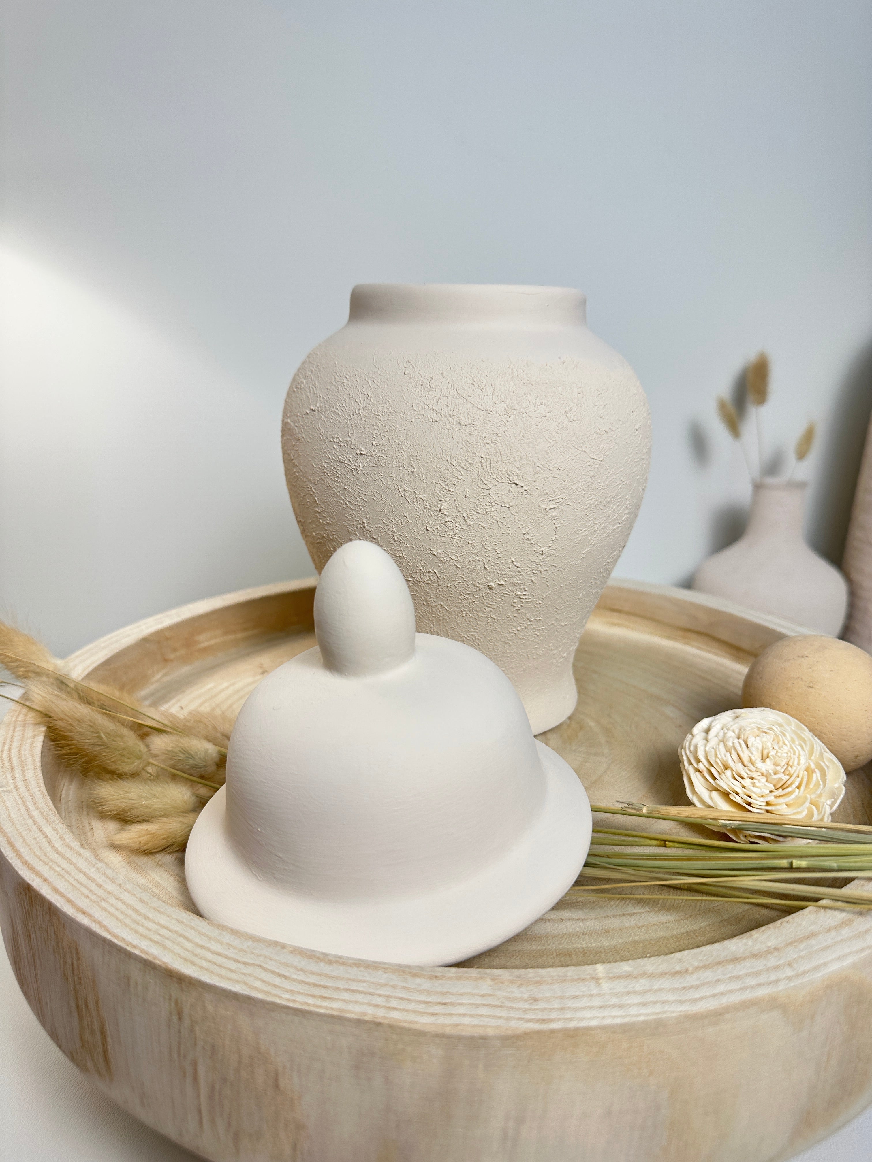 Minimalist Half Textured Jar with Lid 11" - Sand