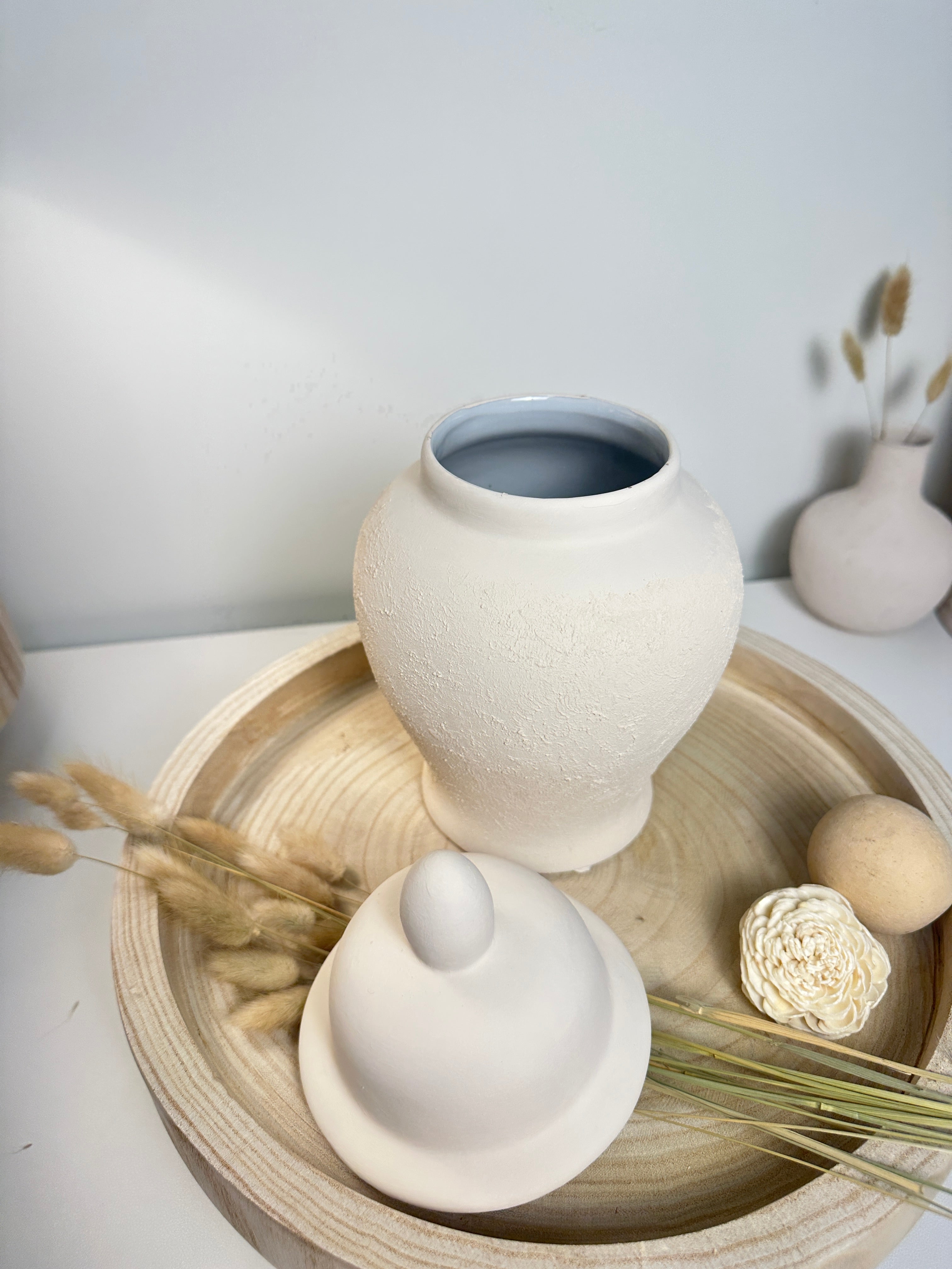 Minimalist Half Textured Jar with Lid 11" - Sand