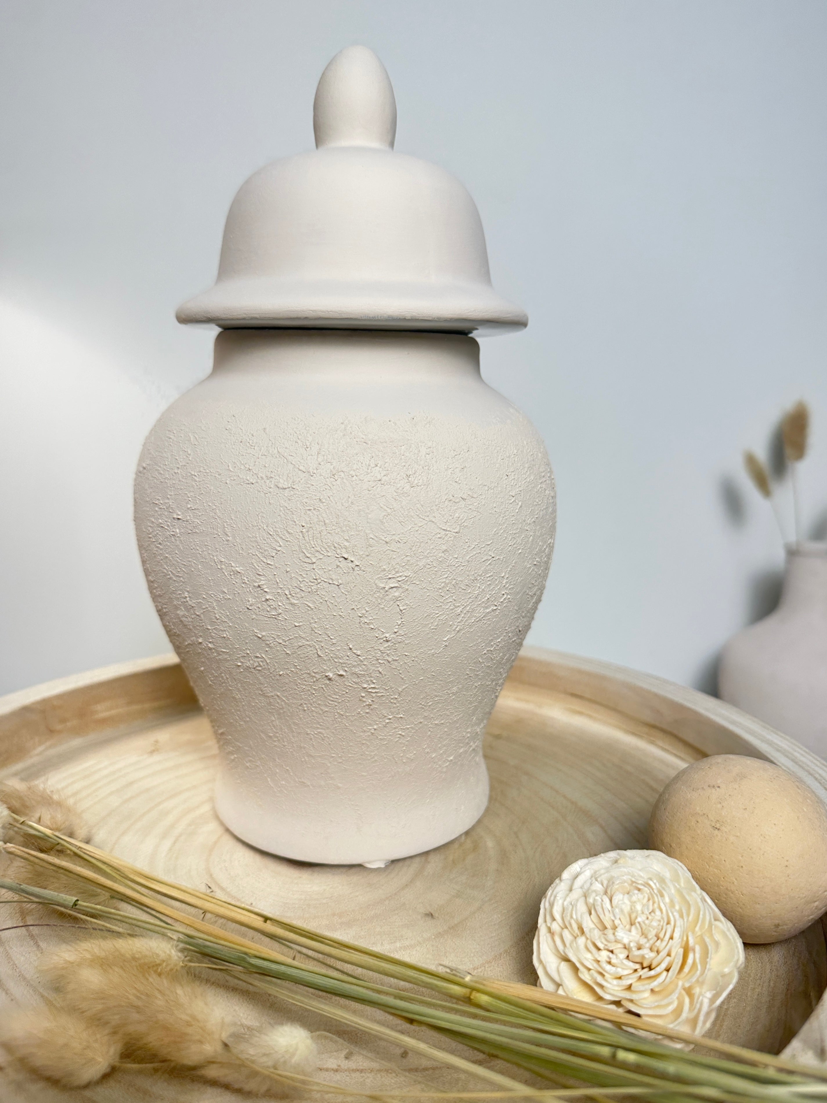 Minimalist Half Textured Jar with Lid 11" - Sand