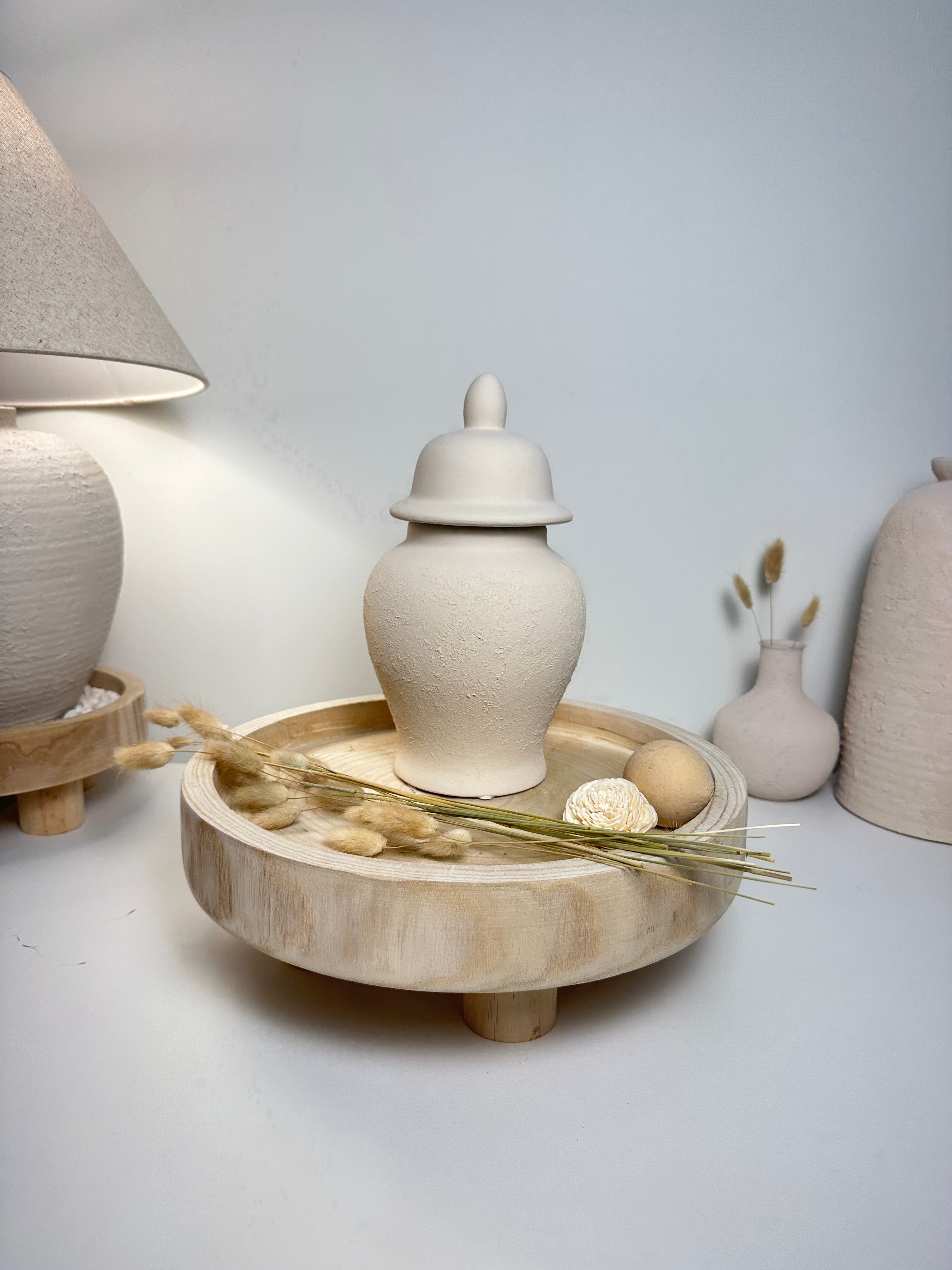 Minimalist Half Textured Jar with Lid 11" - Sand