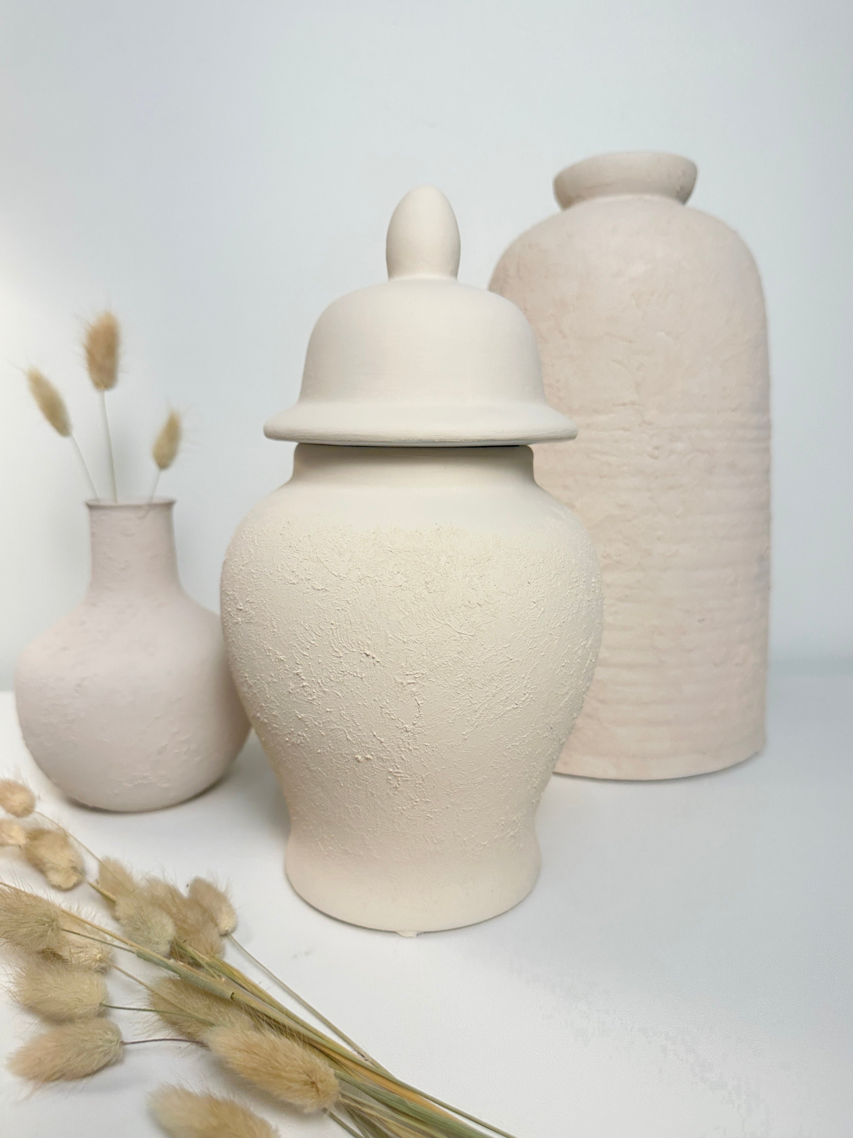 Minimalist Half Textured Jar with Lid 11" - Sand