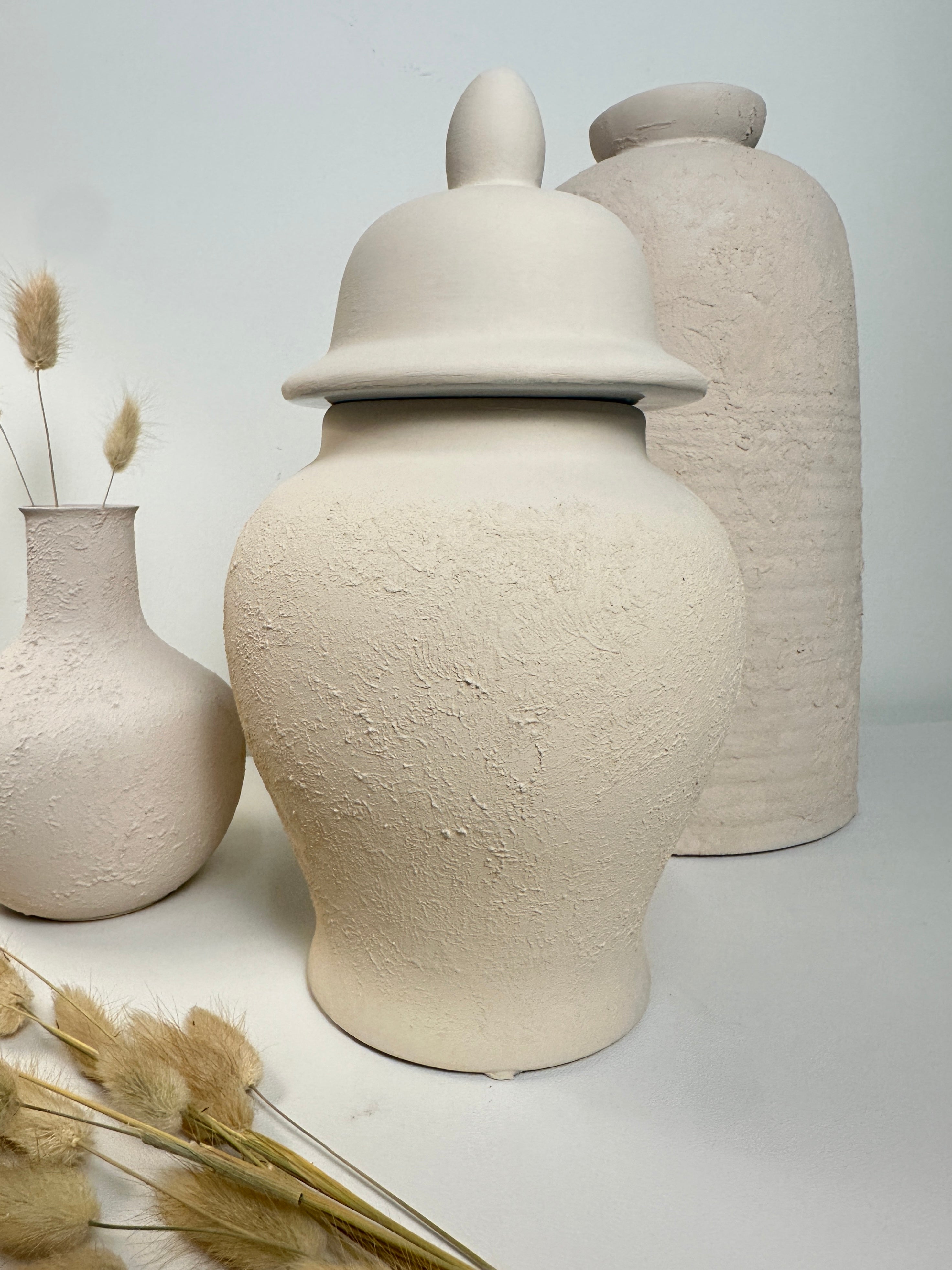 Minimalist Half Textured Jar with Lid 11" - Sand