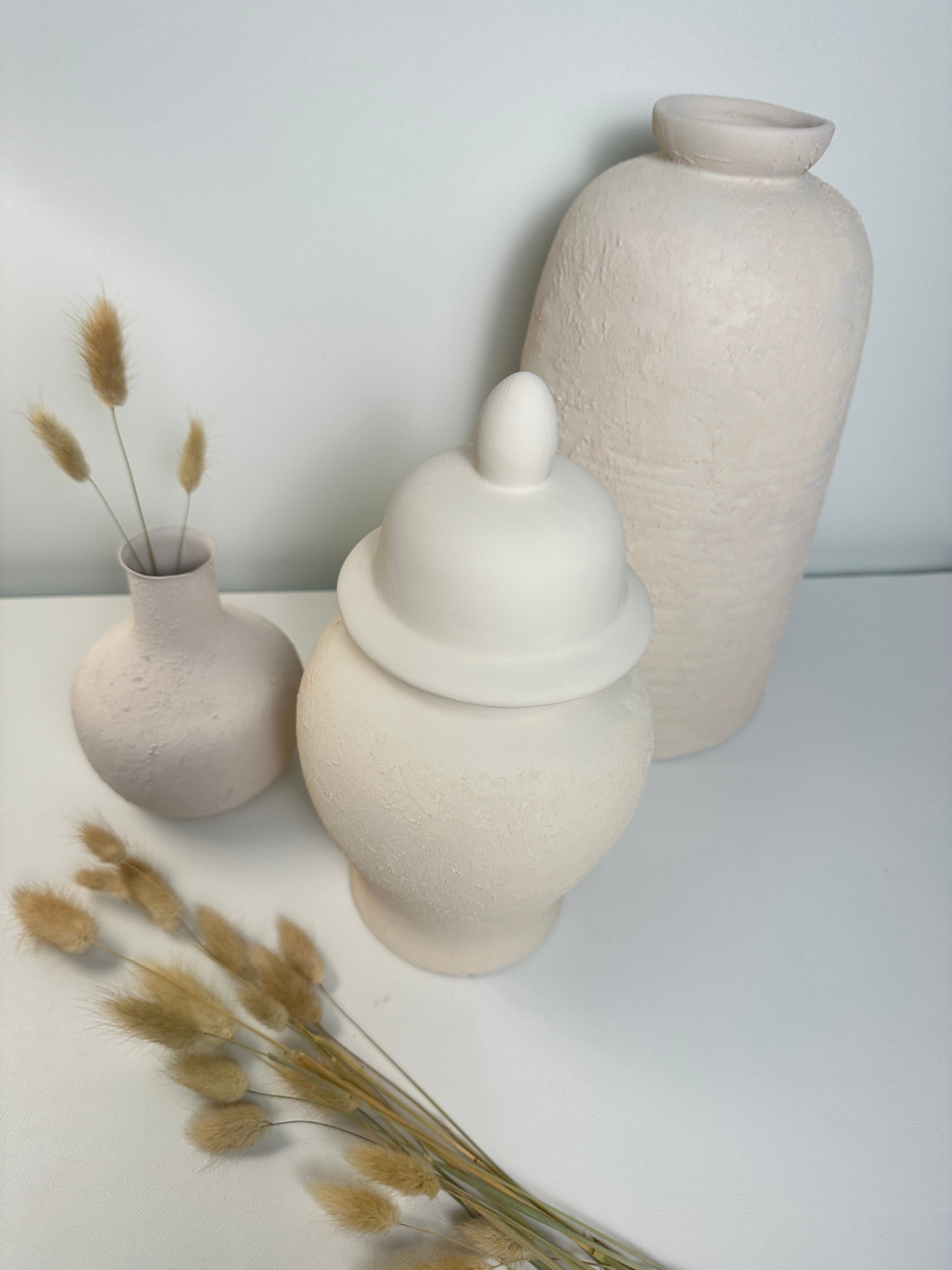 Minimalist Half Textured Jar with Lid 11" - Sand