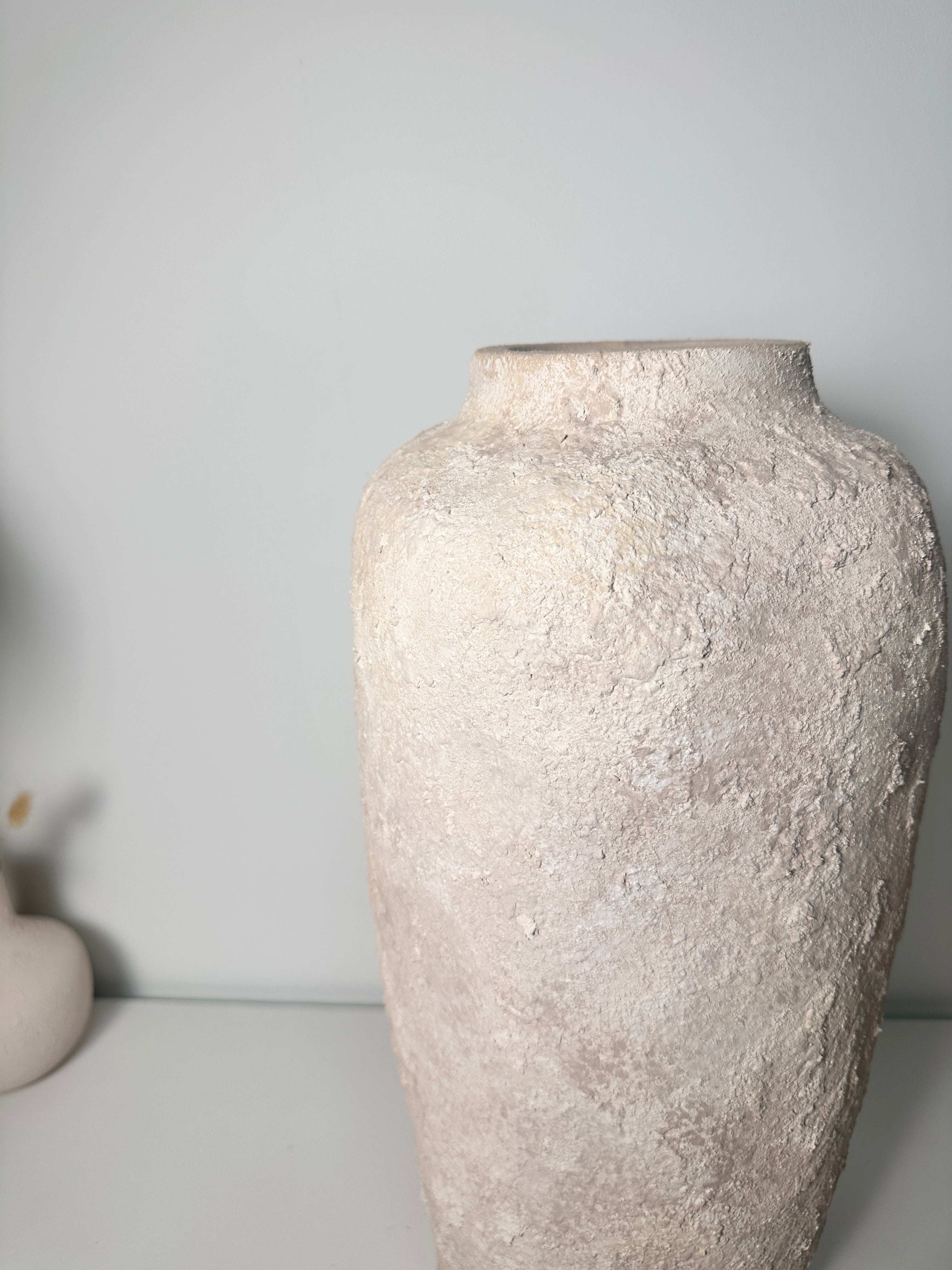 Minimalist Textured Hand-painted Ceramic Vase 18" tall - Cream Sand wash