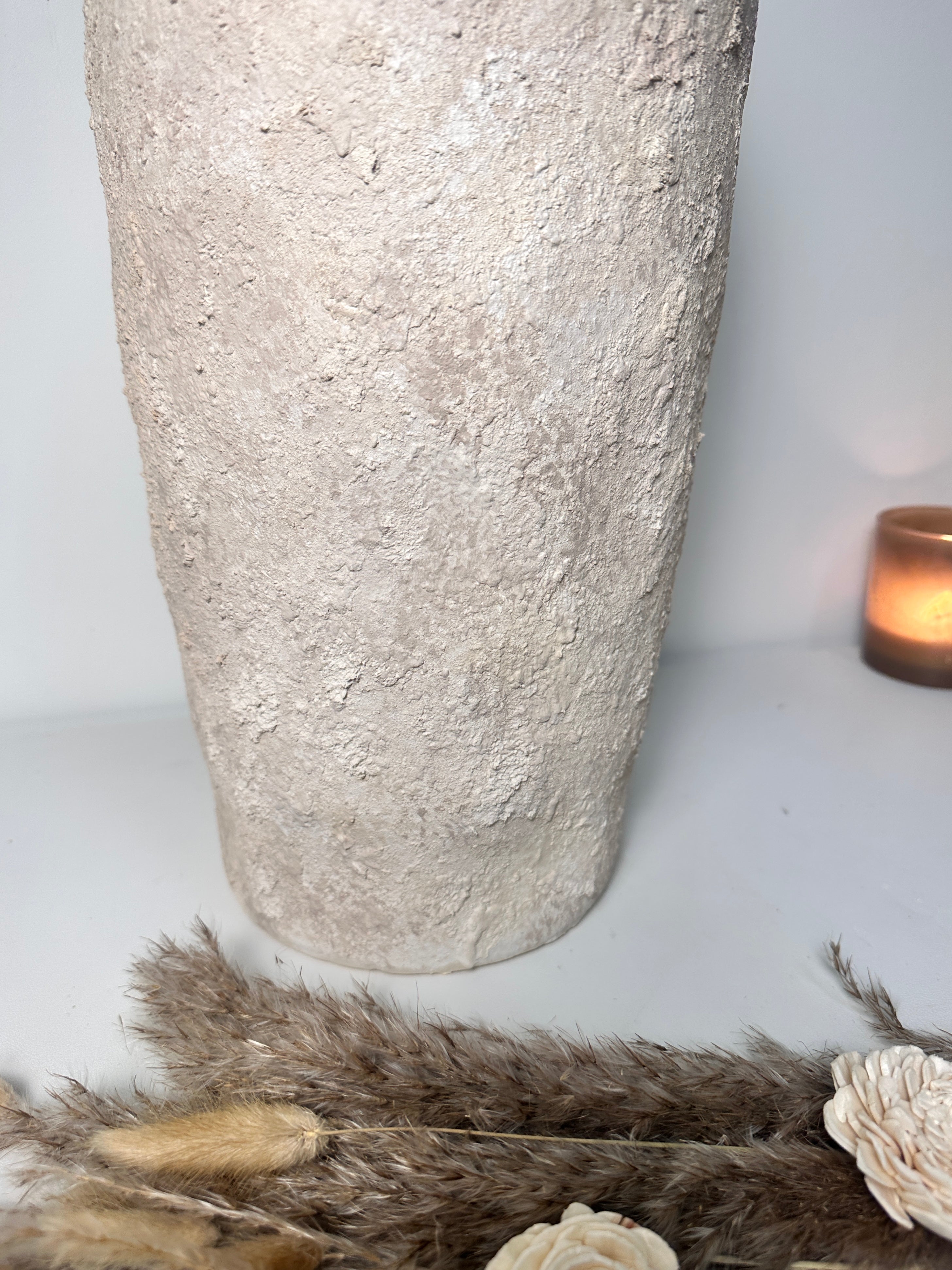 Minimalist Textured Hand-painted Ceramic Vase 18" tall - Cream Sand wash
