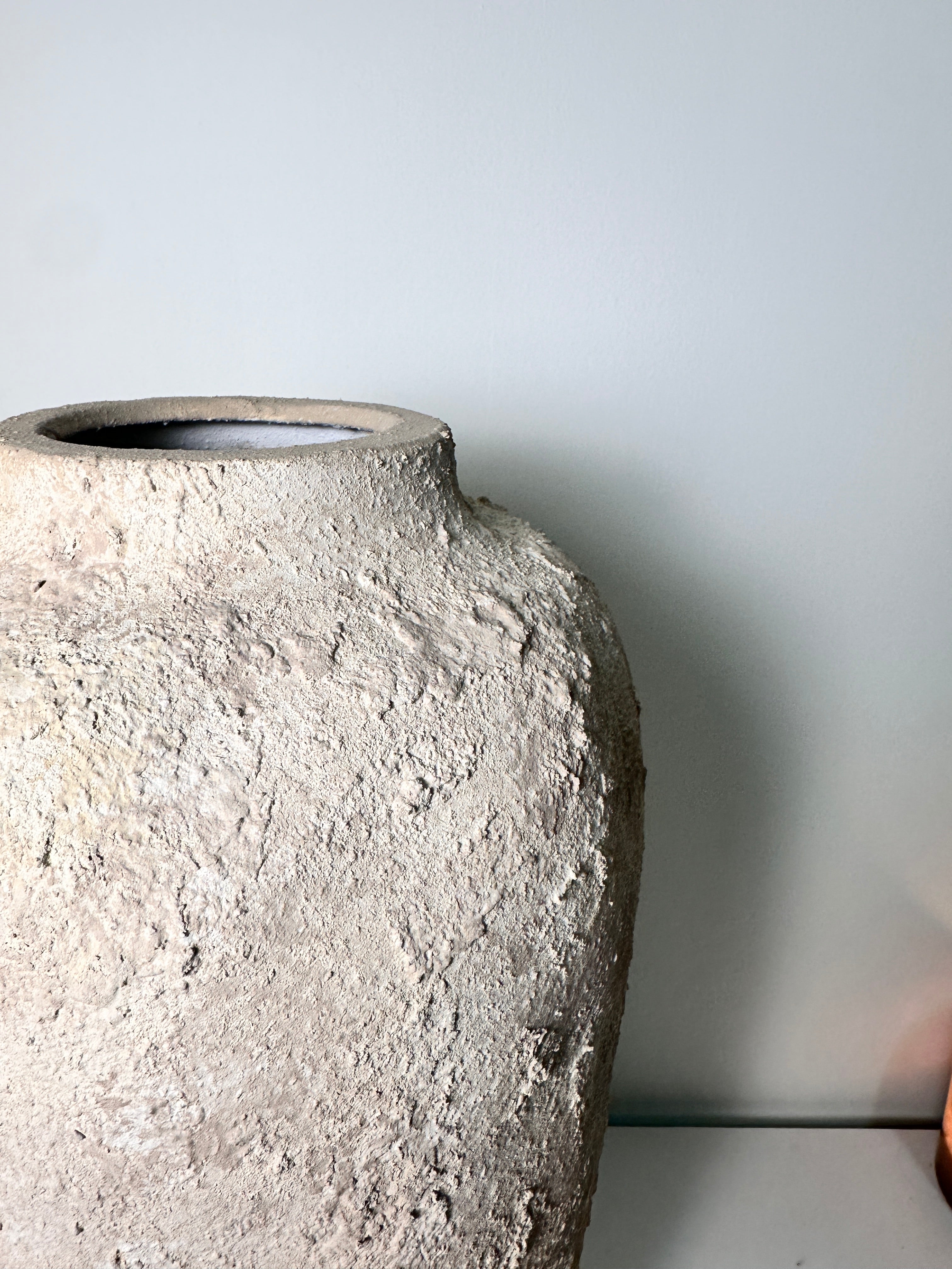 Minimalist Textured Hand-painted Ceramic Vase 18" tall - Cream Sand wash