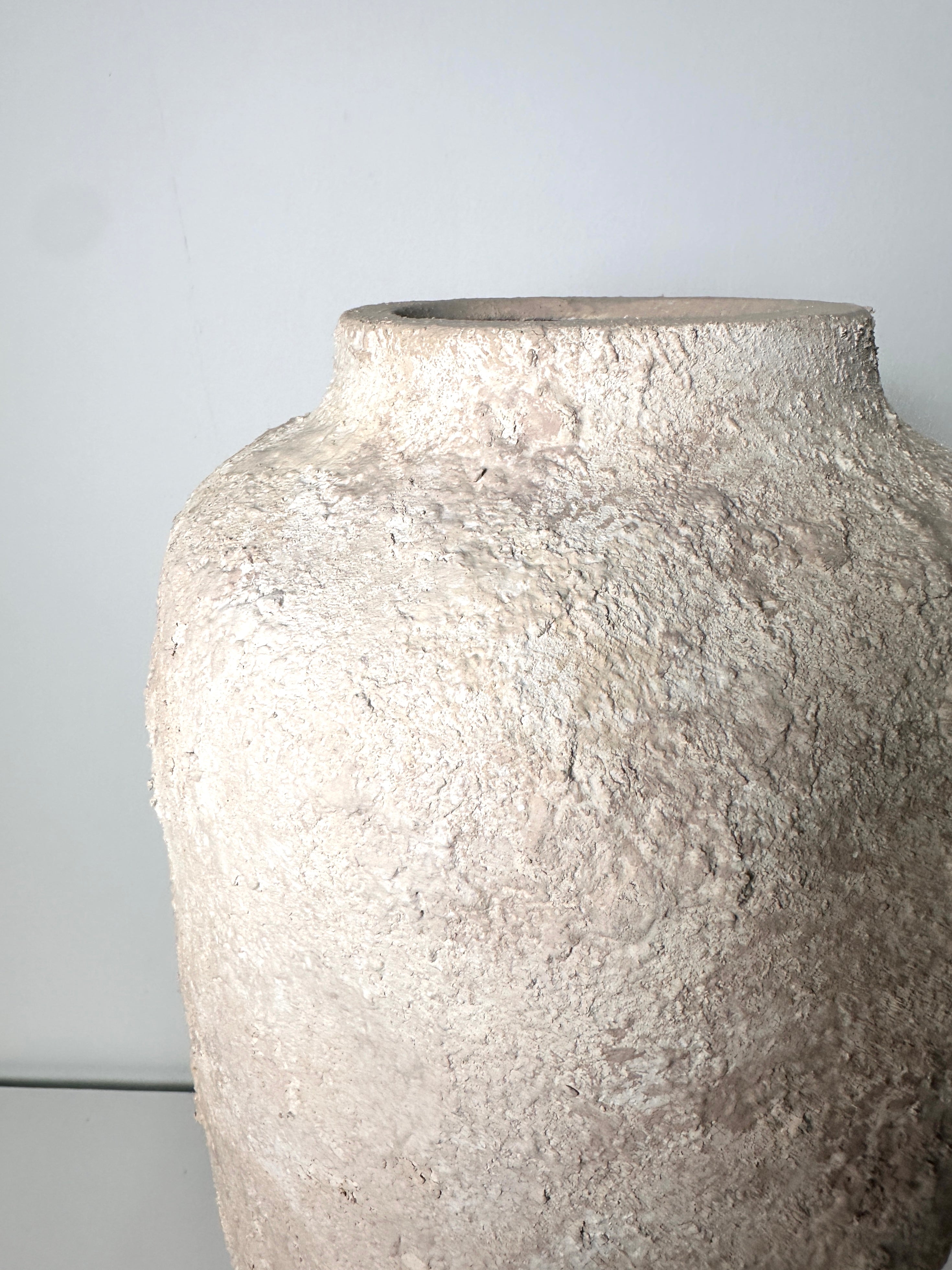 Minimalist Textured Hand-painted Ceramic Vase 18" tall - Cream Sand wash